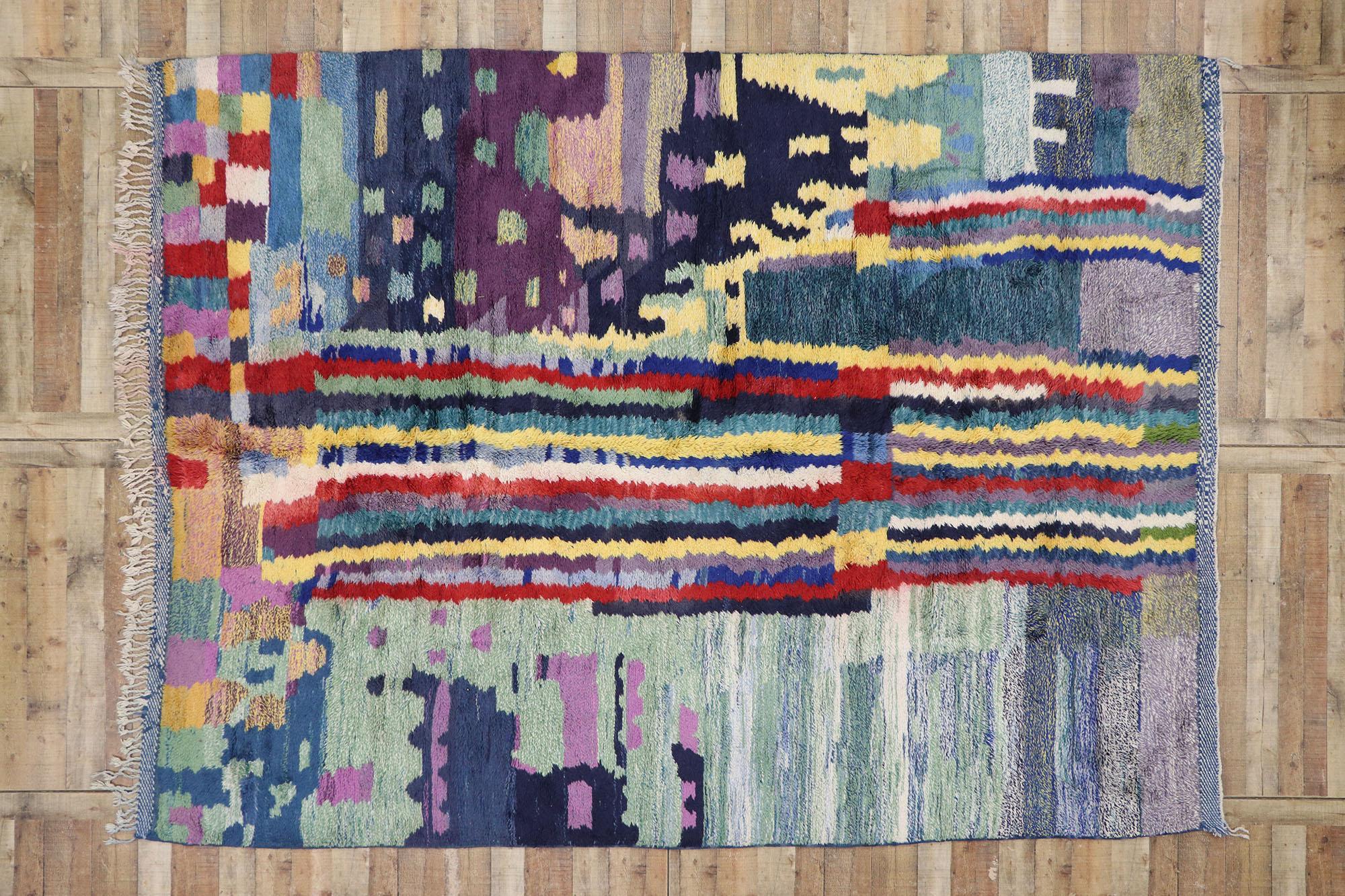 Wool Large Colorful Abstract Moroccan Rug, Nomadic Charm Meets Expressionist Style For Sale