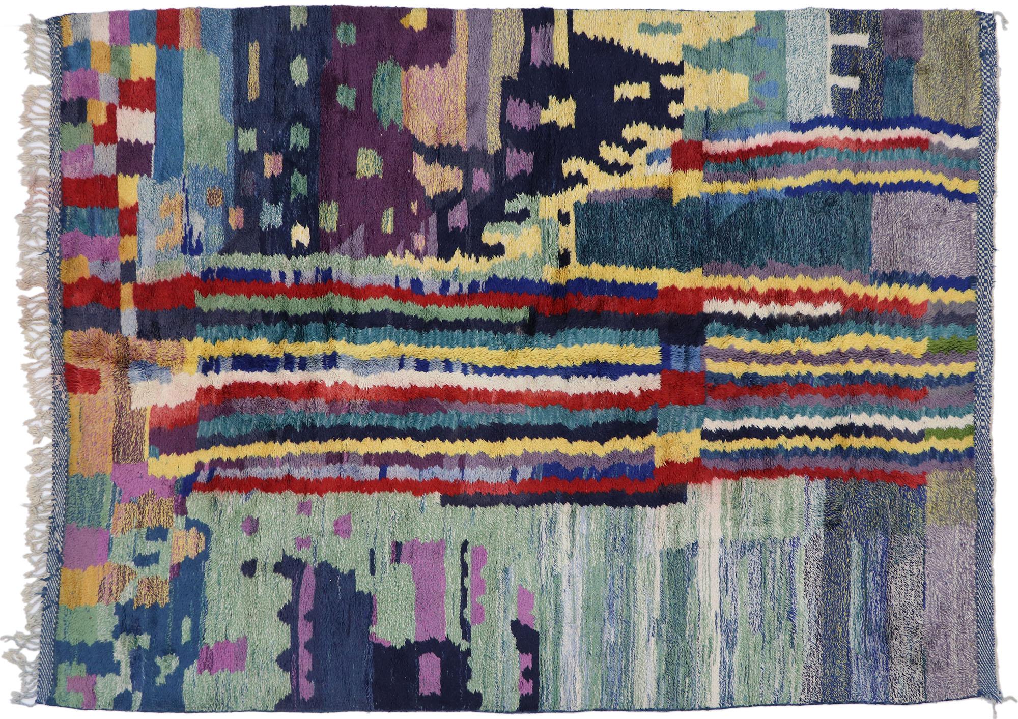 Large Colorful Abstract Moroccan Rug, Nomadic Charm Meets Expressionist Style For Sale 1