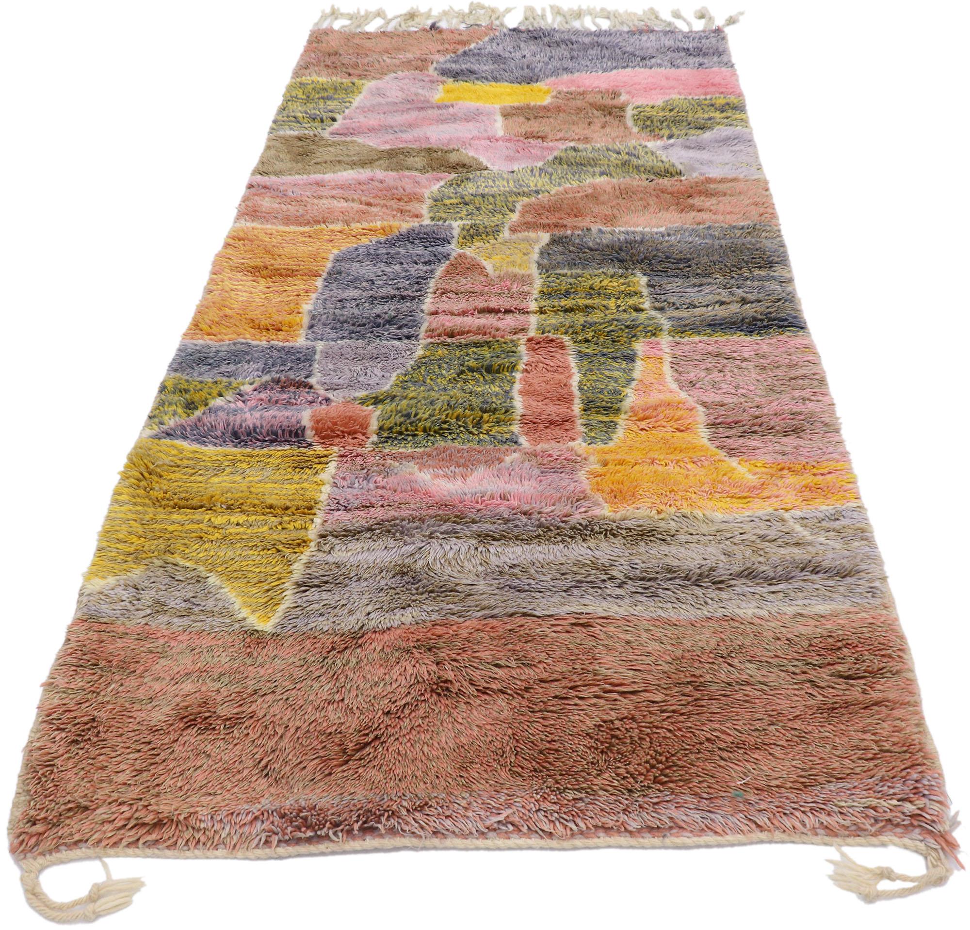 Tribal New Colorful Abstract Moroccan Rug with Soft Earth-Tone Colors For Sale