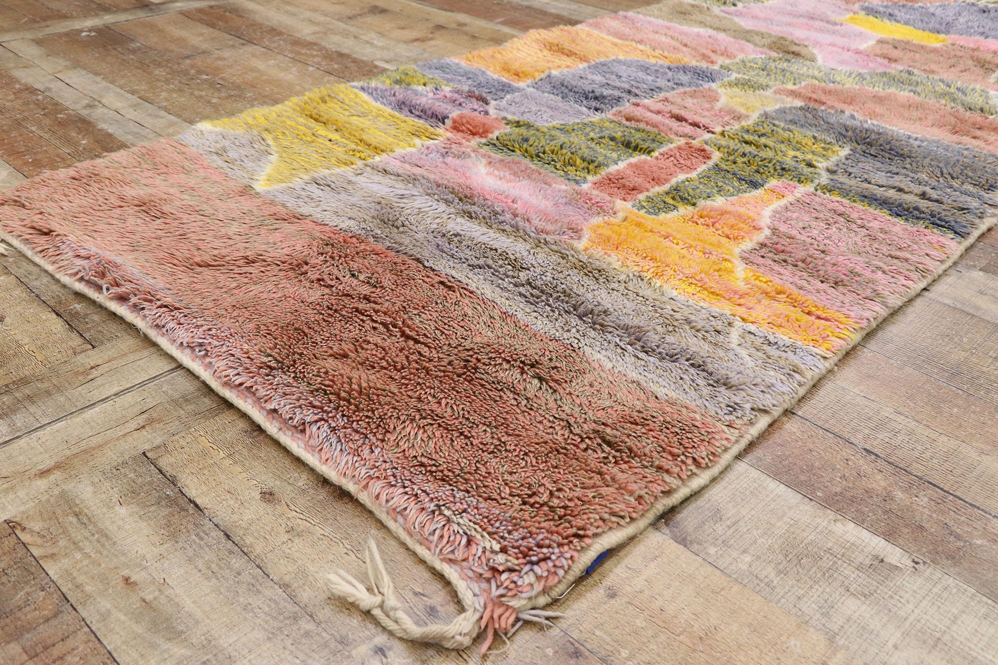 Contemporary New Colorful Abstract Moroccan Rug with Soft Earth-Tone Colors For Sale
