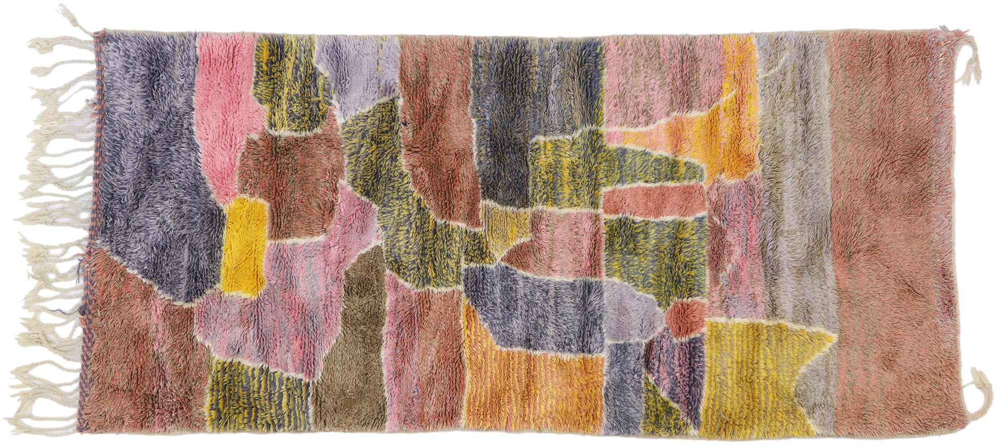 New Colorful Abstract Moroccan Rug with Soft Earth-Tone Colors For Sale 2