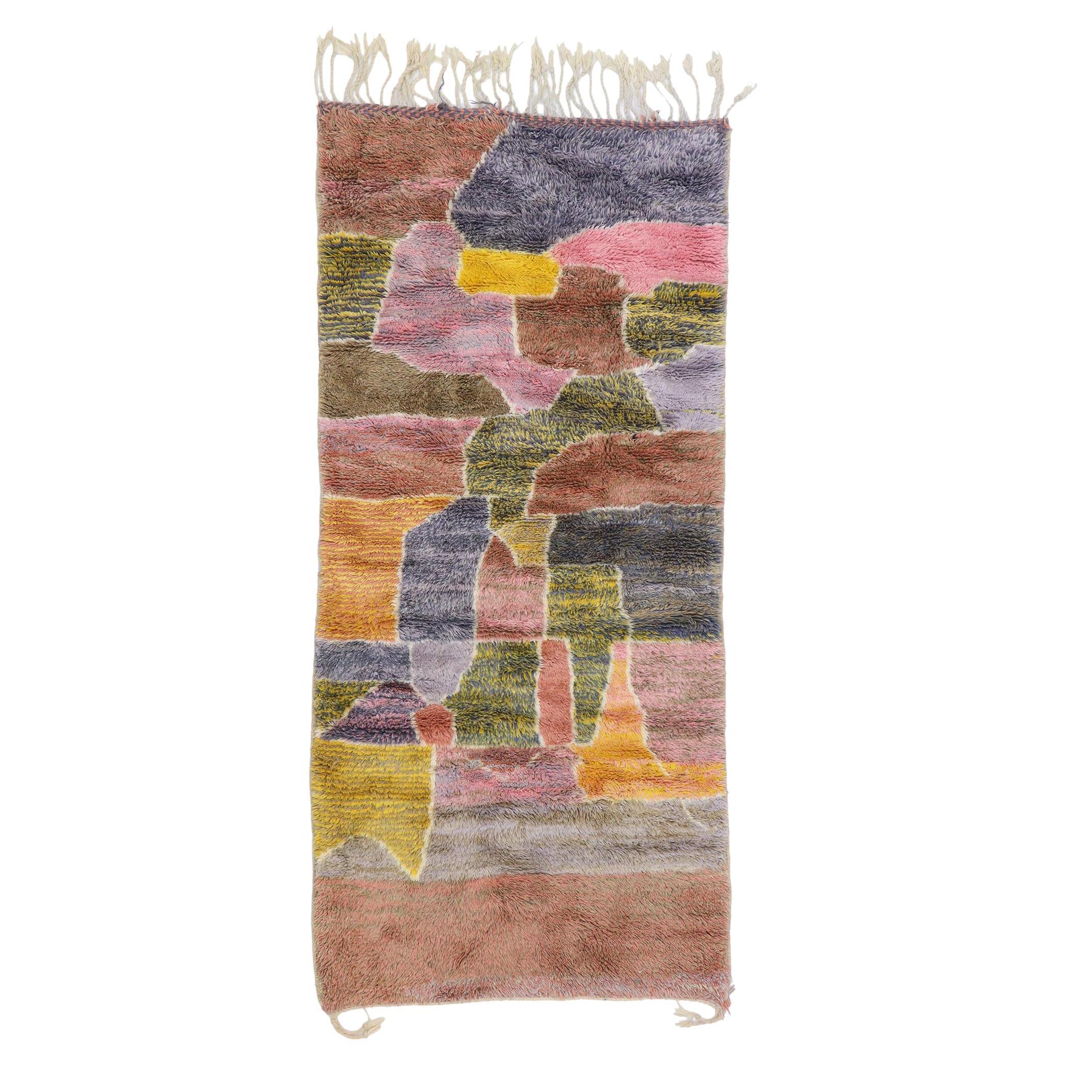 New Colorful Abstract Moroccan Rug with Soft Earth-Tone Colors For Sale