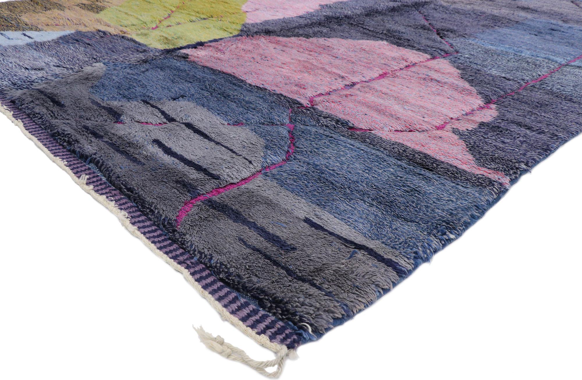 21101 Colorful Abstract Moroccan Rug, 08'08 x 11'01.
Abstract Expressionism marries nomadic charm in this hand knotted wool Berber Moroccan rug. The visual complexity and vibrant colors woven into this piece work together creating a bold, expressive