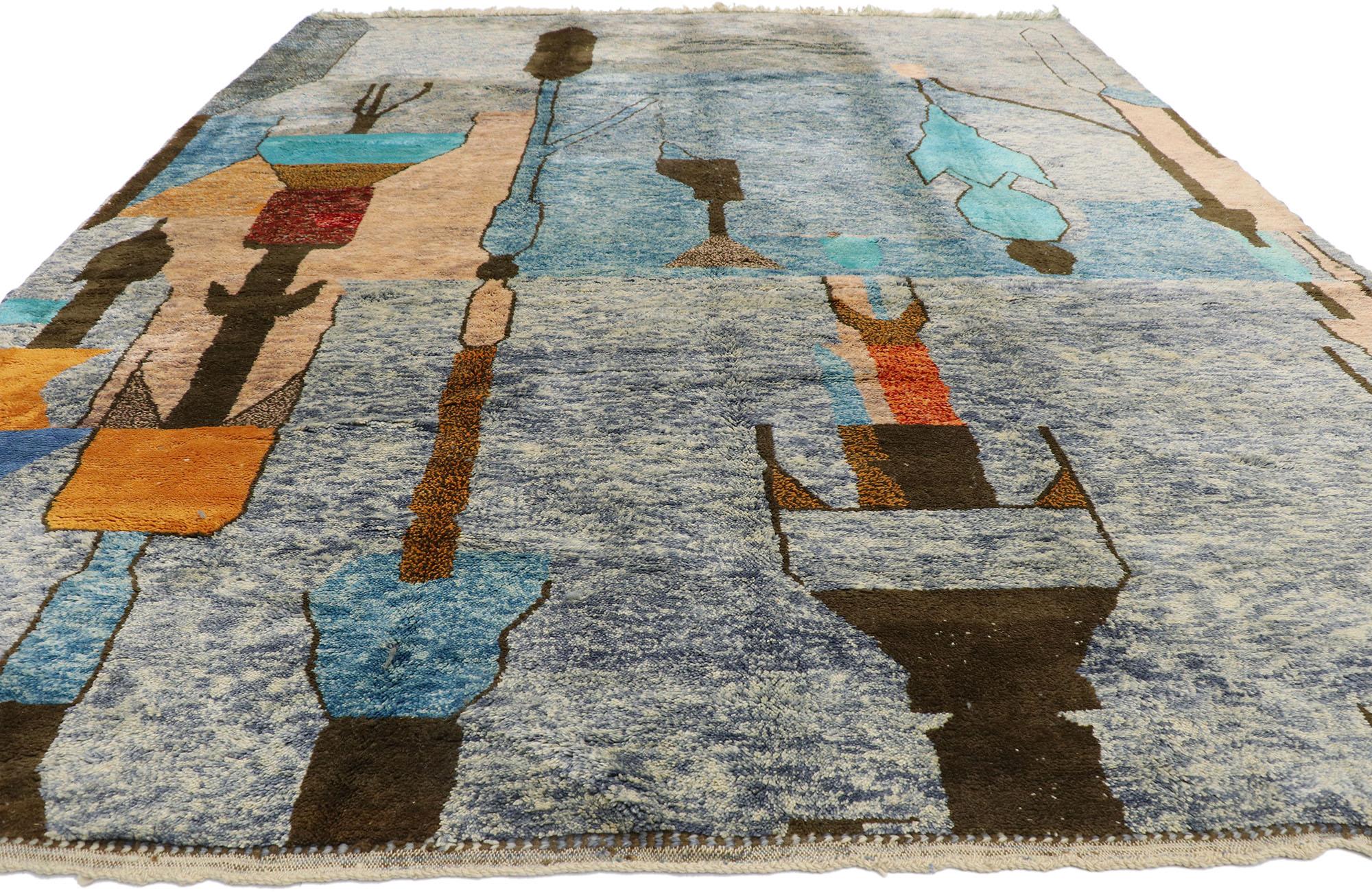 Hand-Knotted Abstract Expressionist Beni Mrirt Moroccan Rug Inspired by Paul Klee For Sale