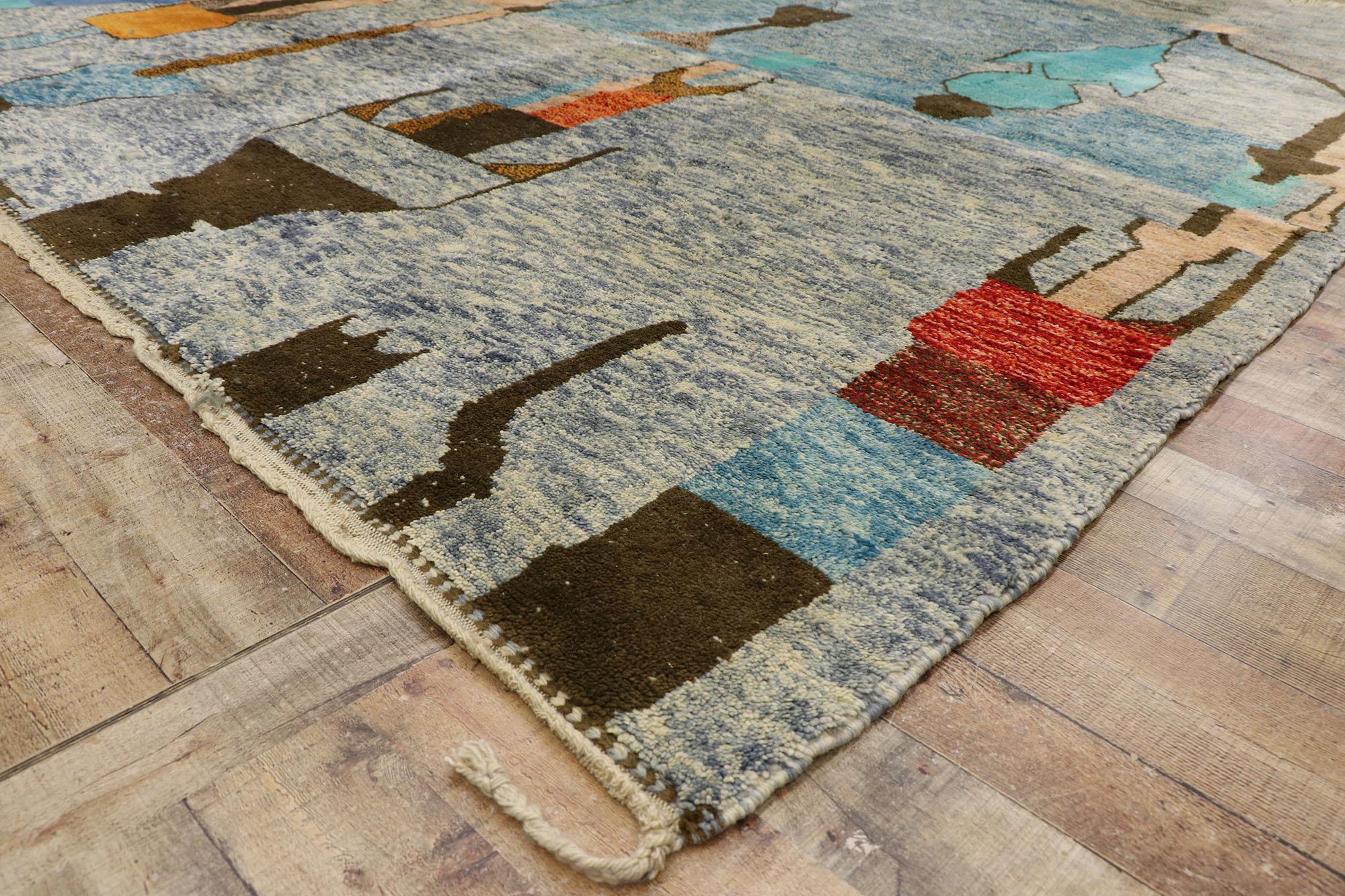 Wool Abstract Expressionist Beni Mrirt Moroccan Rug Inspired by Paul Klee For Sale