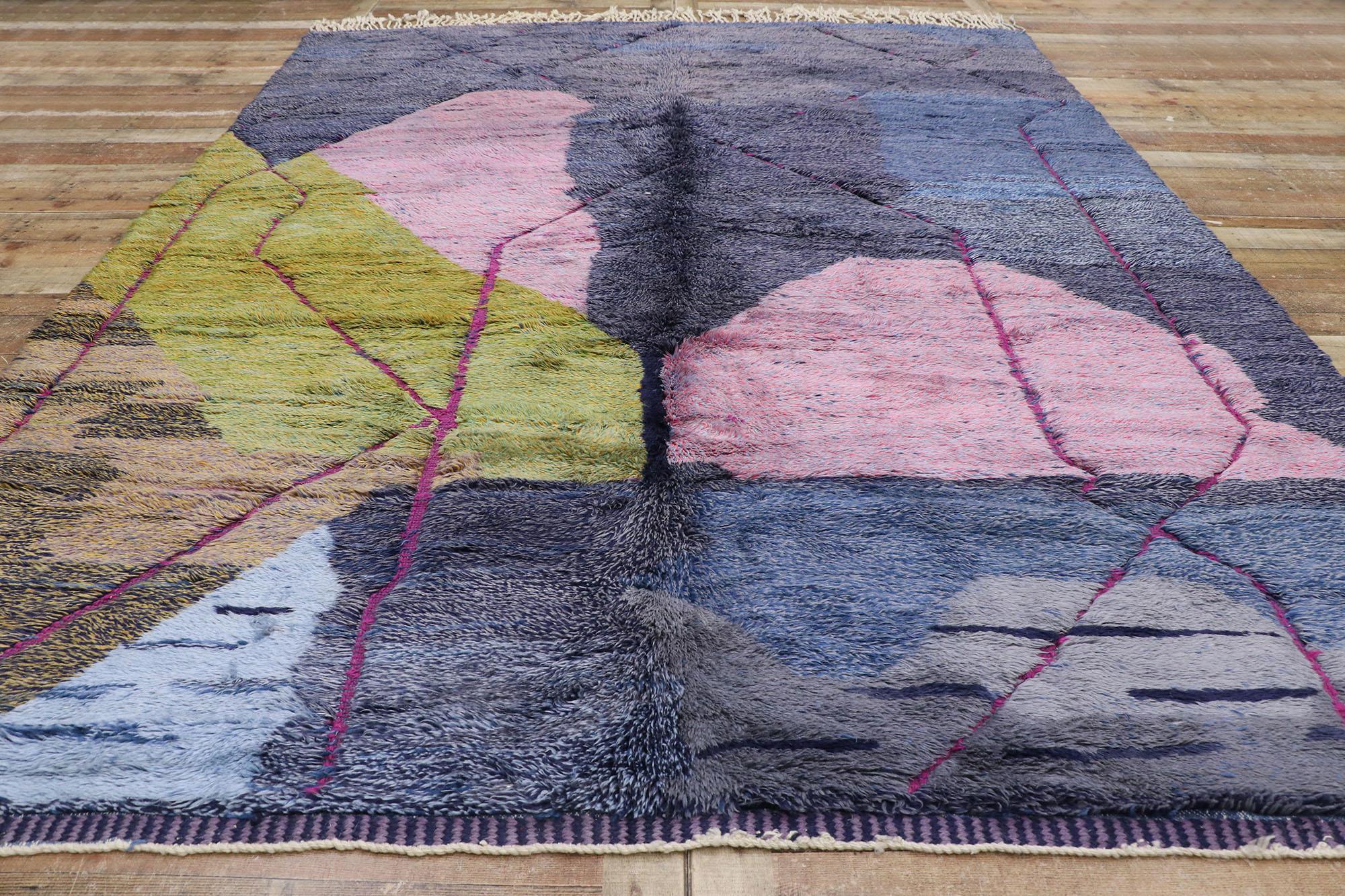 Wool Colorful Abstract Moroccan Rug, Abstract Expressionism Meets Nomadic Charm For Sale