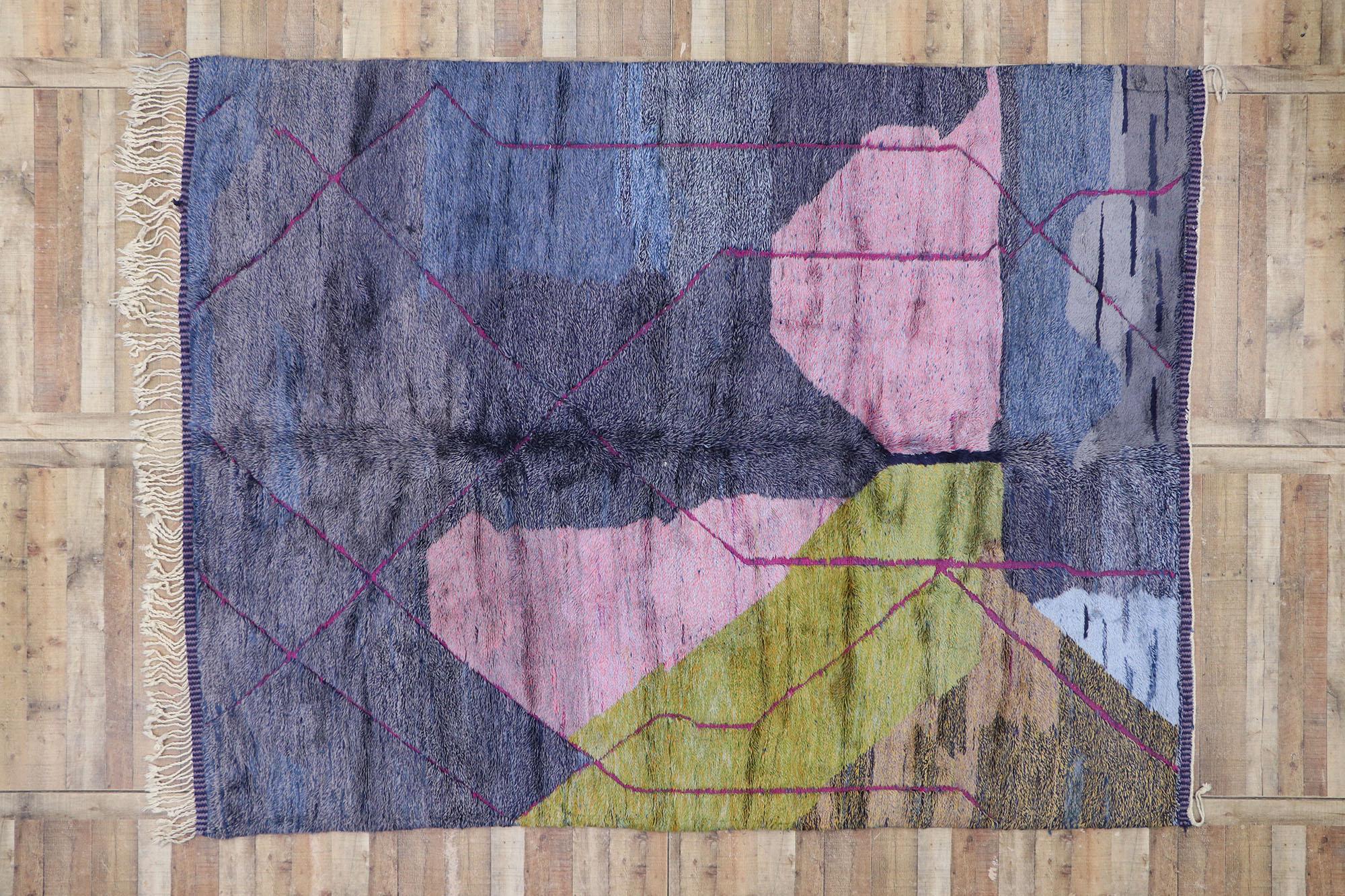 Colorful Abstract Moroccan Rug, Abstract Expressionism Meets Nomadic Charm For Sale 1