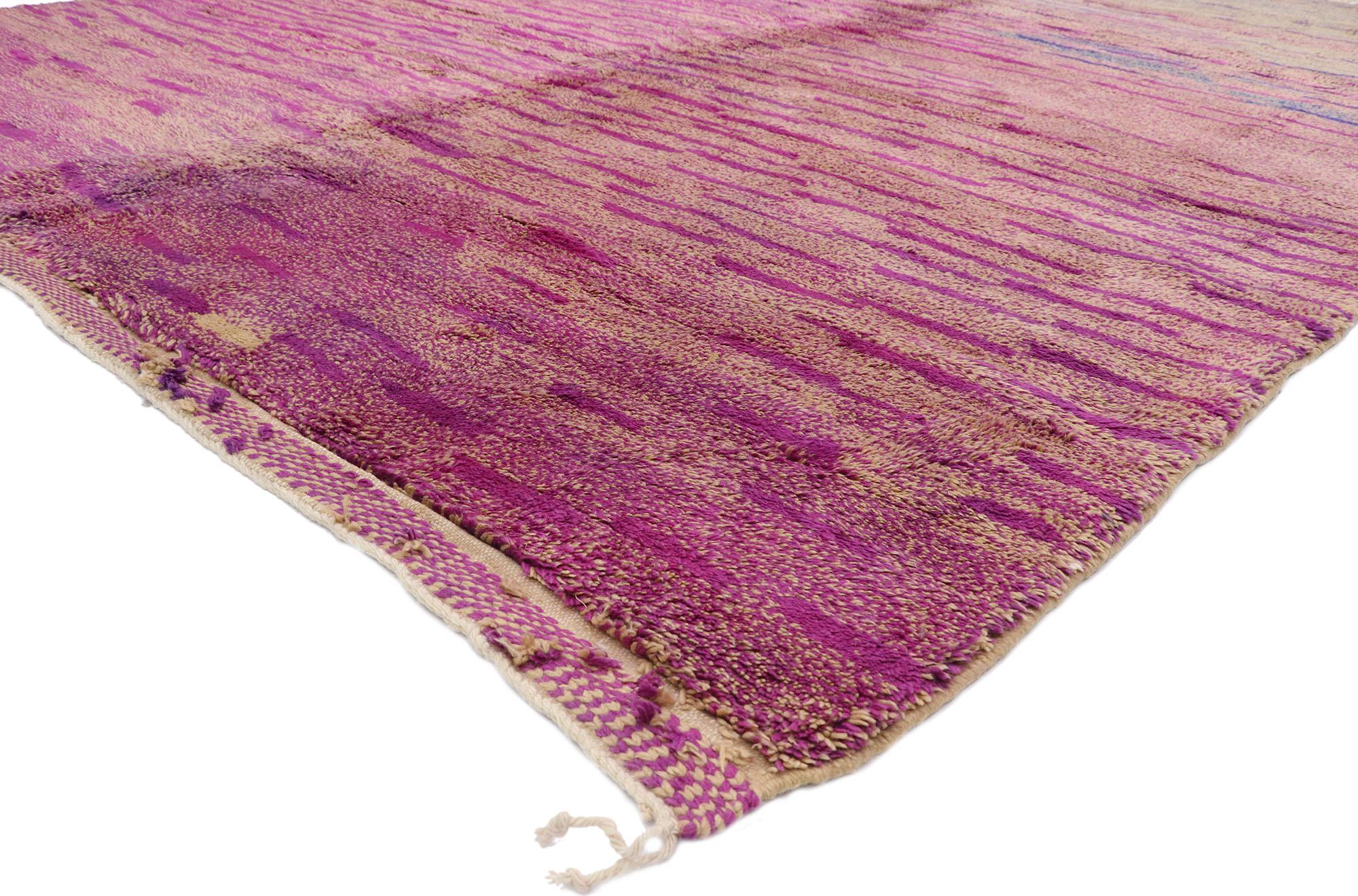 21120 Large Abstract Pink Moroccan Rug, 09'04 x 11'07.
Bohemian Rhapsody meets Abstract Expressionism in this hand knotted wool Berber Moroccan rug. The detailed expressionist design and vibrant pastel colors woven into this piece work together