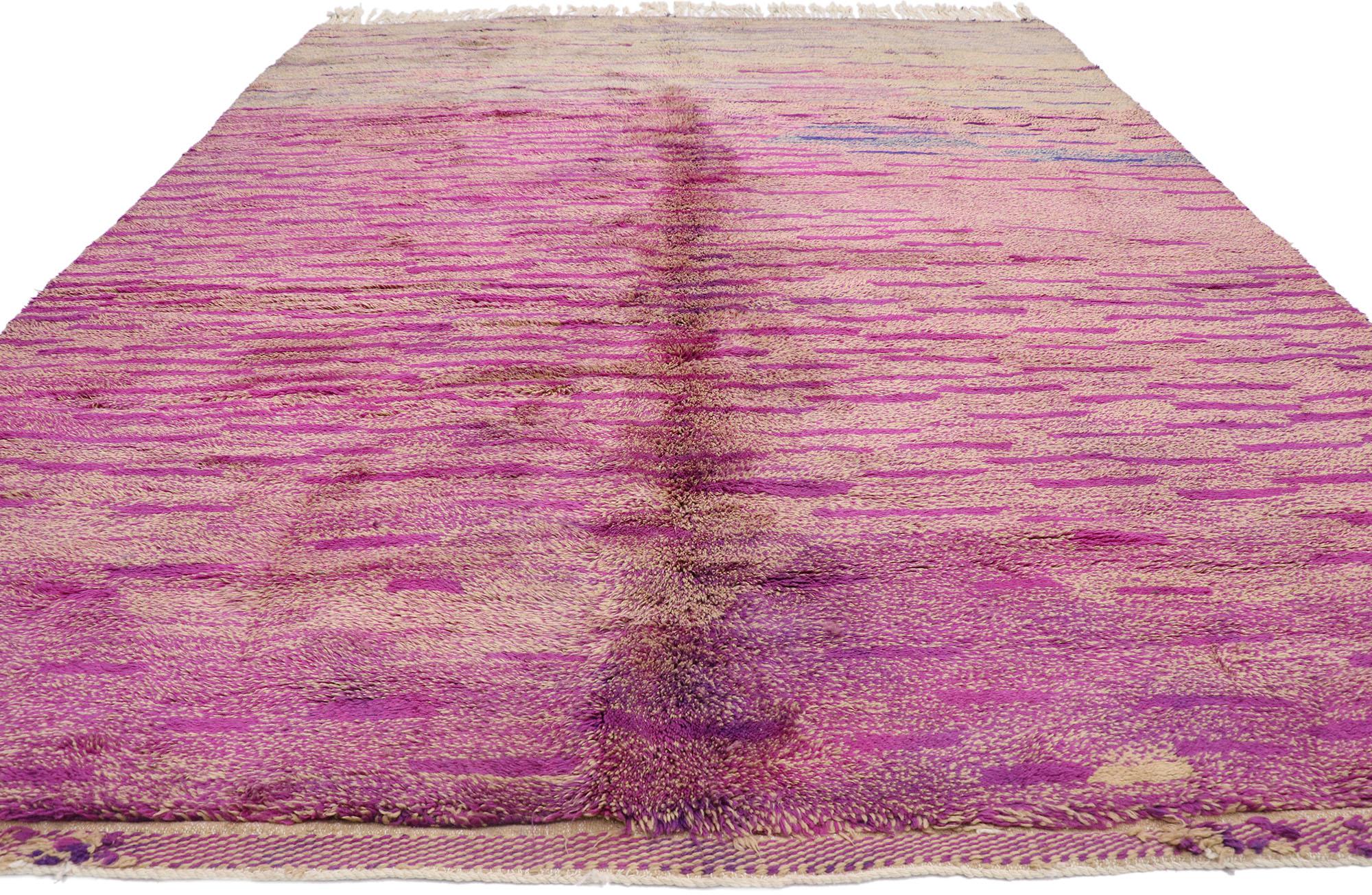 Hand-Knotted Large Pink Abstract Moroccan Rug, Bohemian Rhapsody Meets Abstract Expressionism For Sale