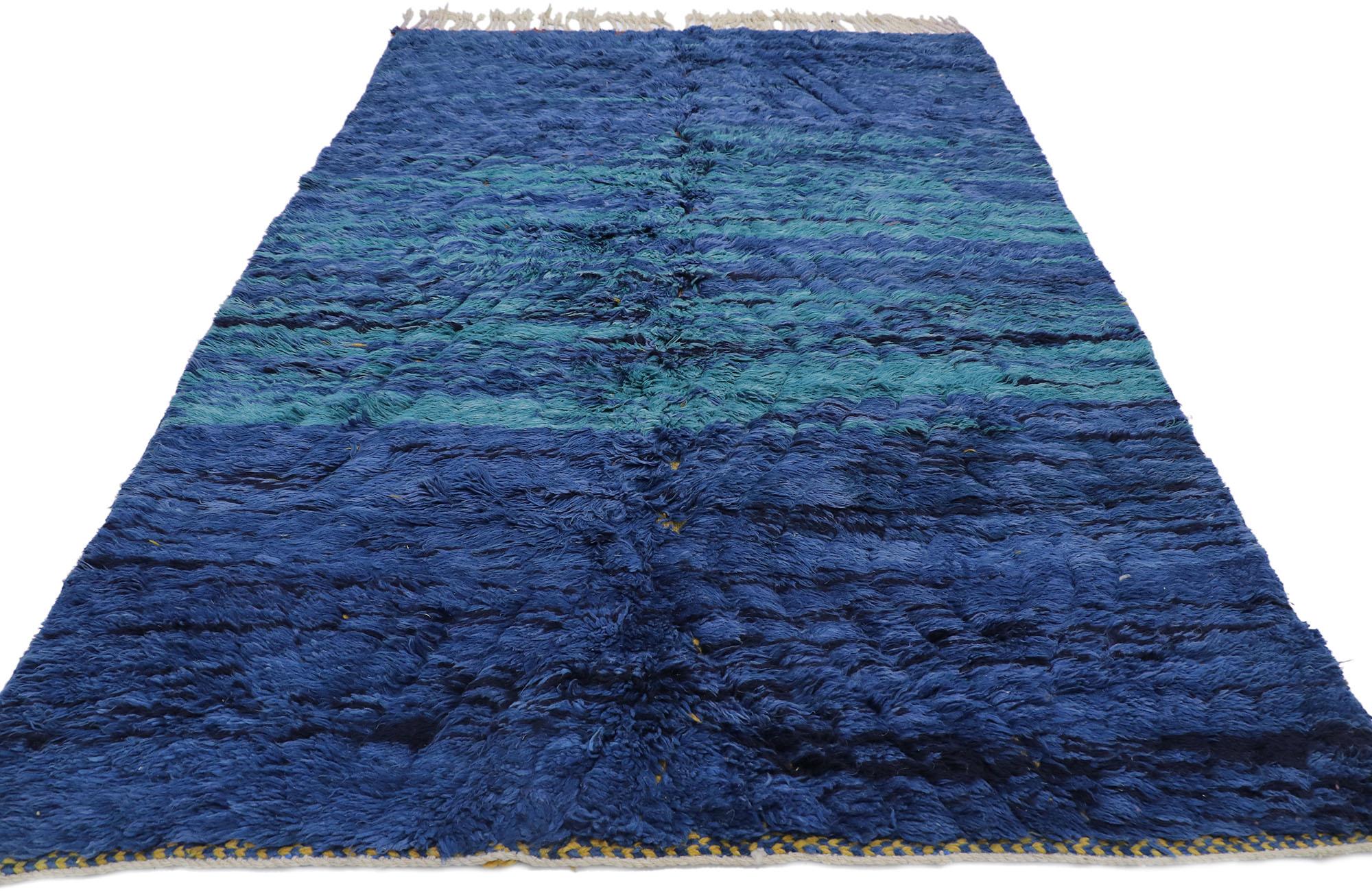 Bohemian Blue Berber Moroccan Rug, Modern Boho Chic Style Meets Abstract Expressionism For Sale