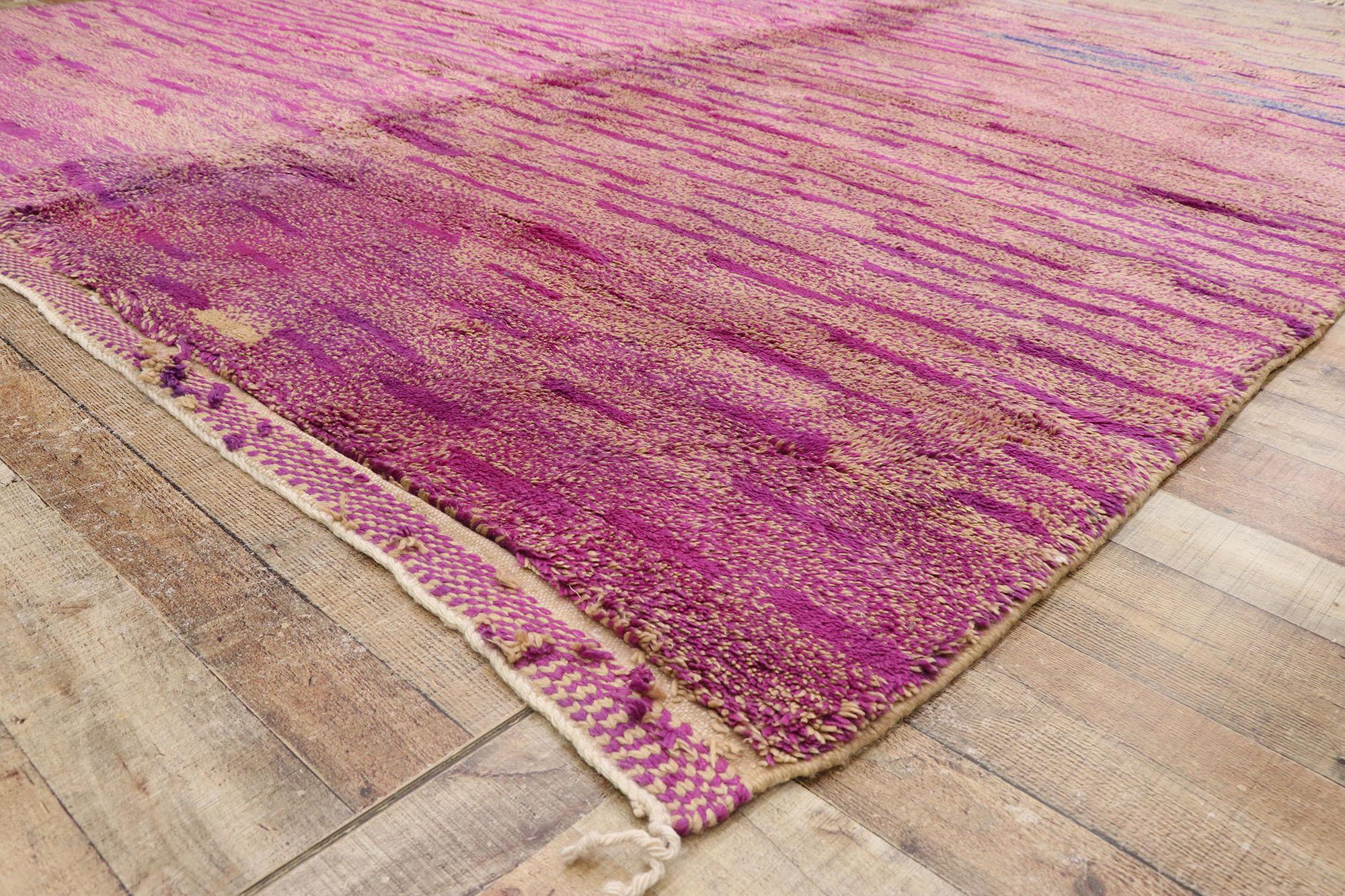 Wool Large Pink Abstract Moroccan Rug, Bohemian Rhapsody Meets Abstract Expressionism For Sale