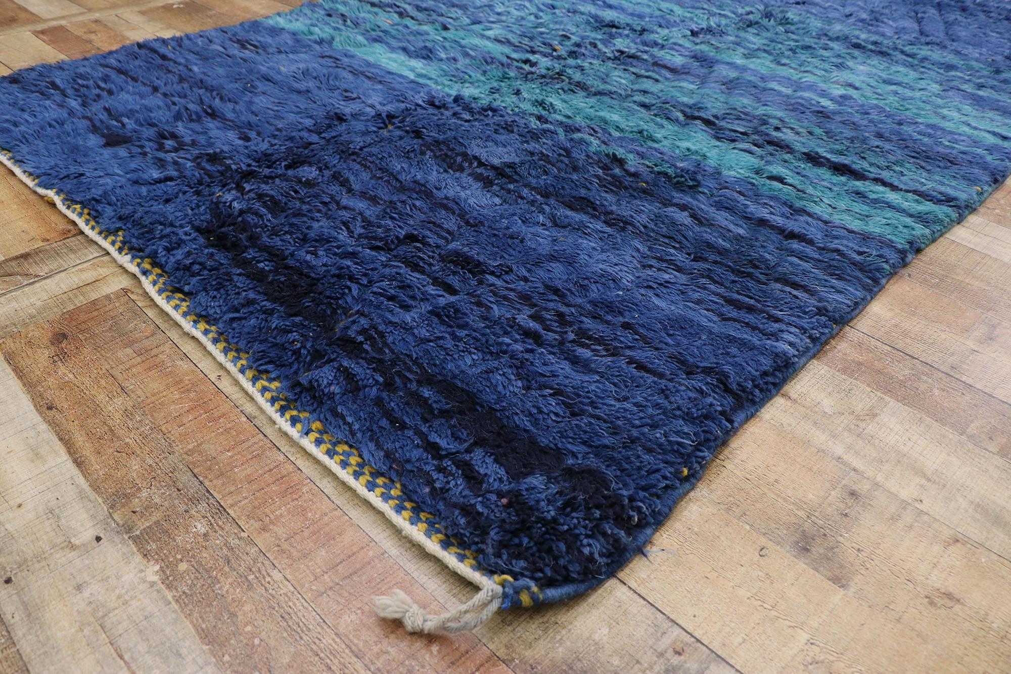 Contemporary Blue Berber Moroccan Rug, Modern Boho Chic Style Meets Abstract Expressionism For Sale