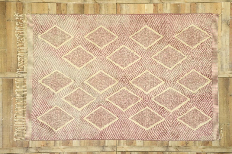 New Contemporary Berber Moroccan Rug with Diamond Pattern and High and