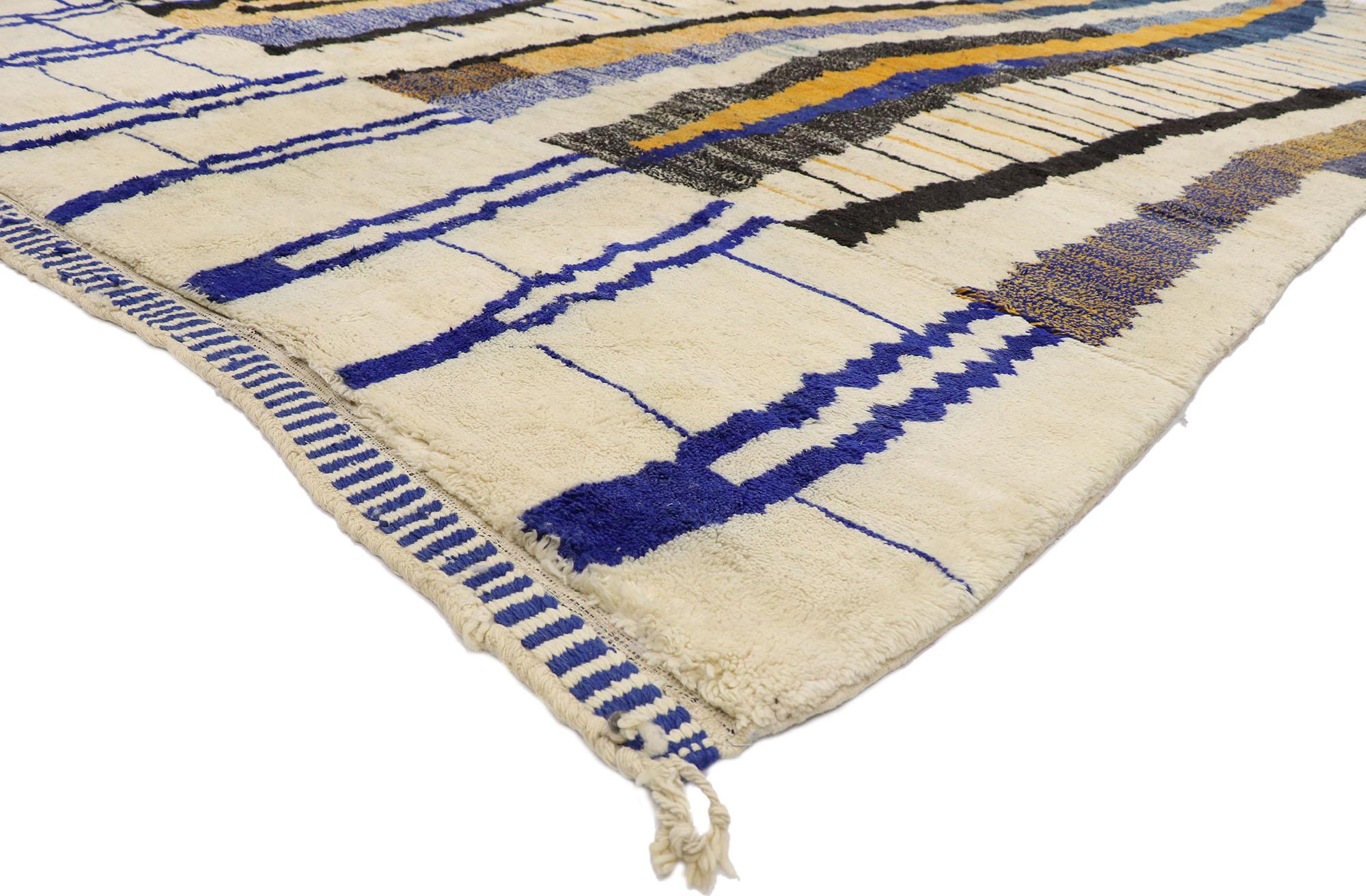 21116 Authentic Large Abstract Moroccan Rug, 10'05 x 12'10.
Reflecting elements of linear abstract style with incredible detail and lavish texture, this hand knotted wool Berber Moroccan rug is engaging, yet well-balanced. The visual complexity and