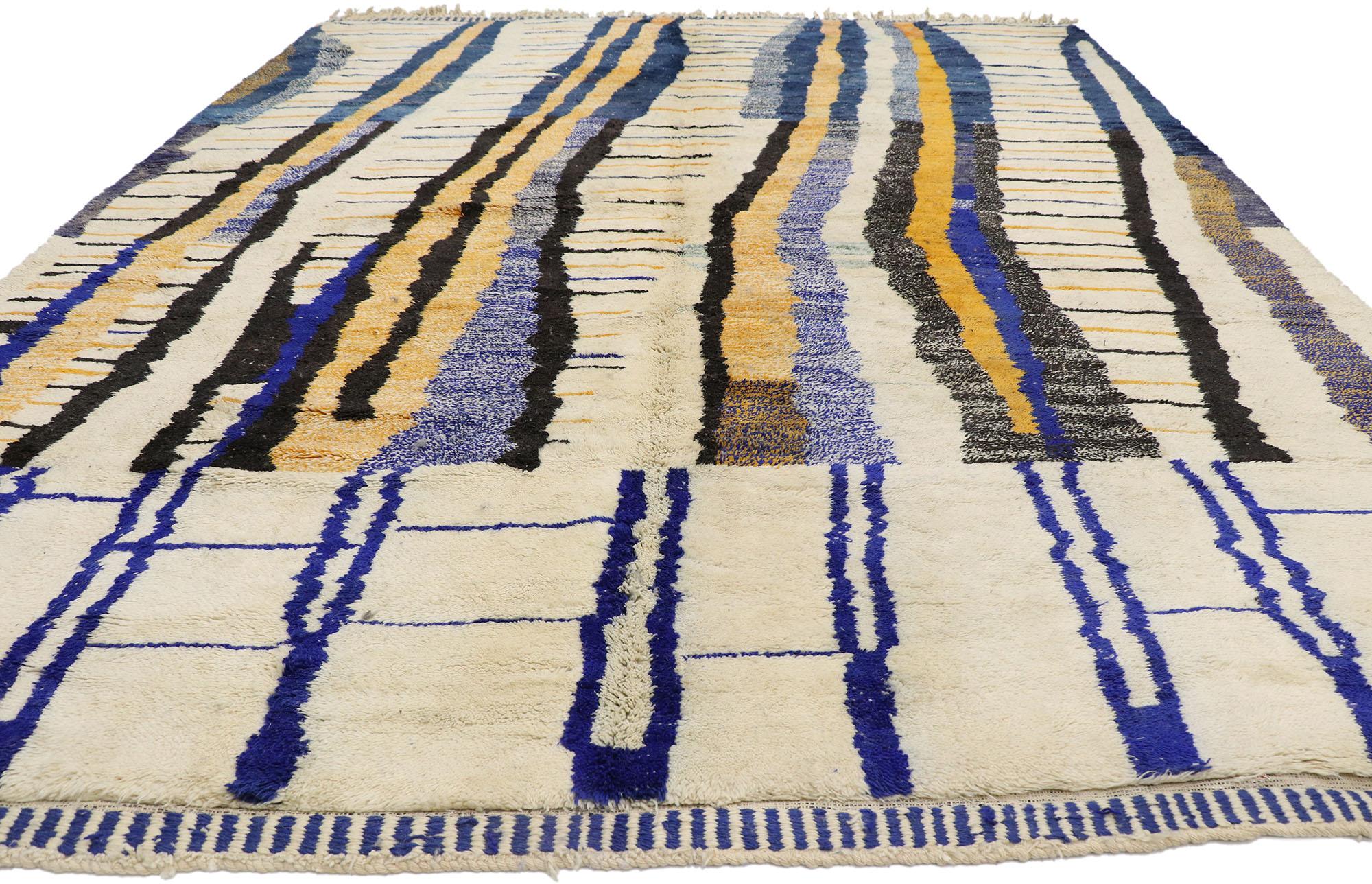 Hand-Knotted Large Authentic Berber Moroccan Rug with Linear Abstract Expressionist Style For Sale