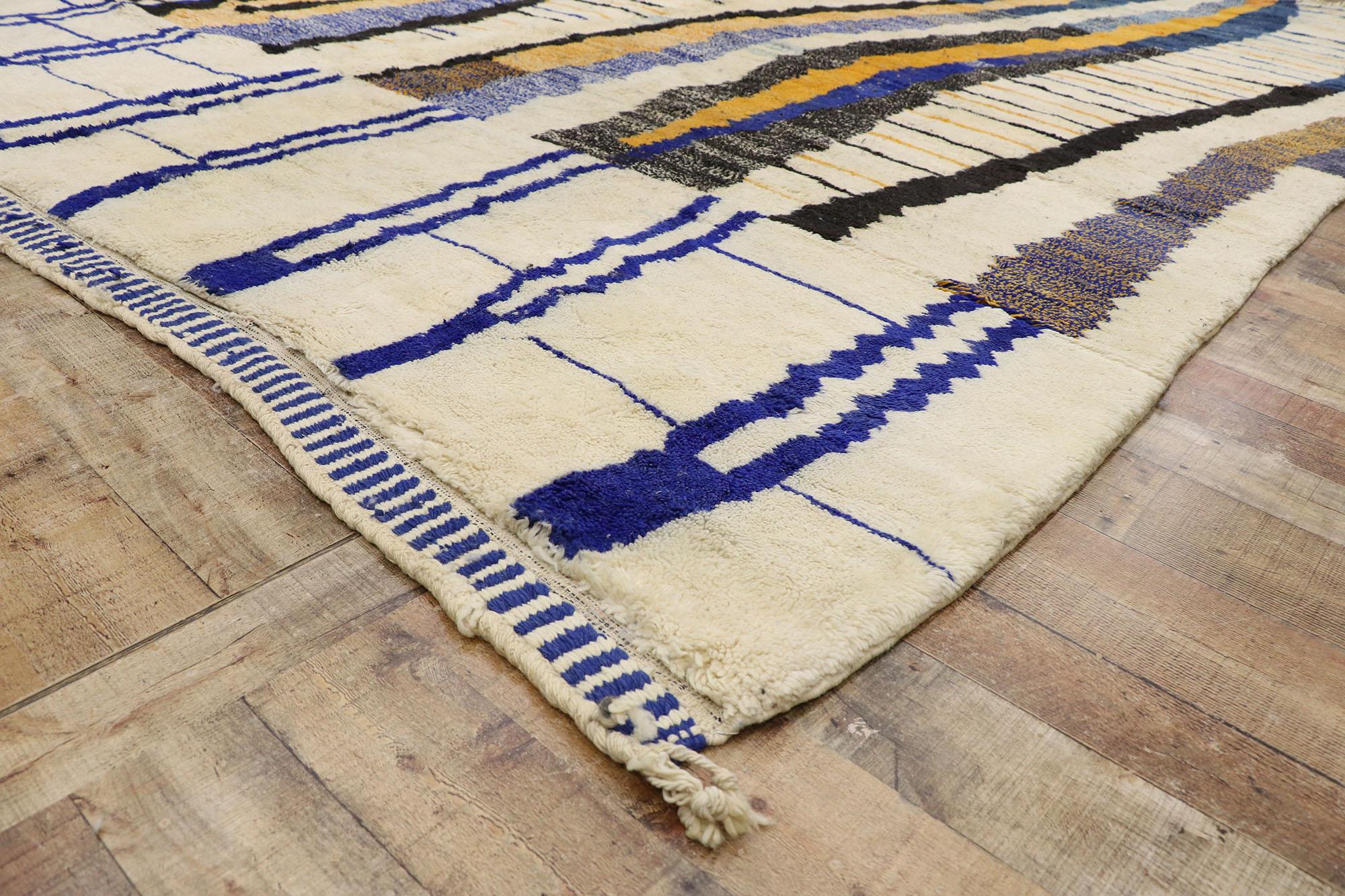 Wool Large Authentic Berber Moroccan Rug with Linear Abstract Expressionist Style For Sale