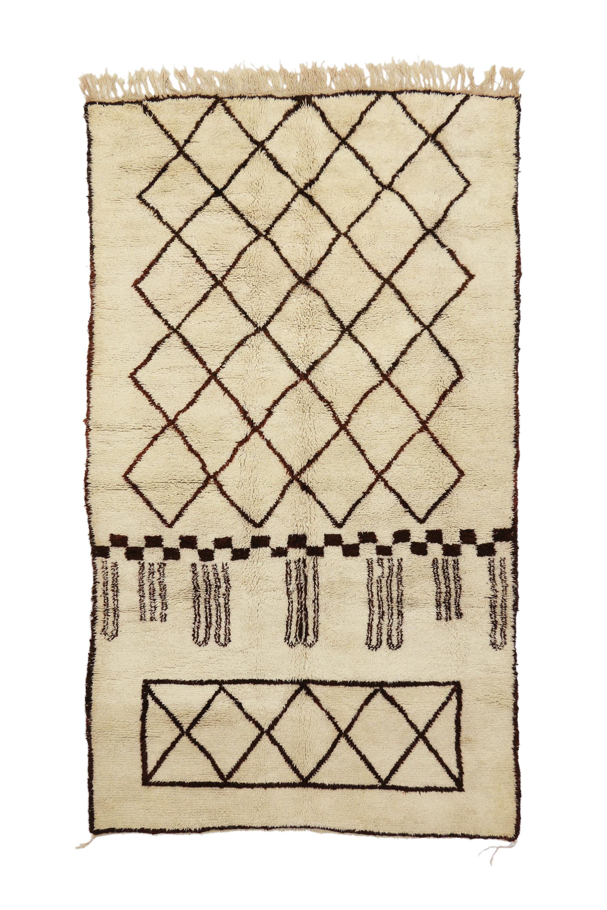 Wool New Contemporary Berber Moroccan Rug with Mid-Century Modern Style For Sale