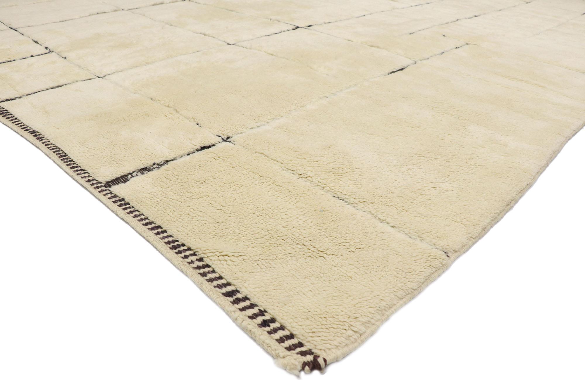 21163 New Contemporary Berber Moroccan Rug with Minimalist Bauhaus Style 09'10 x 12'09. With its simplicity, plush pile and Bauhaus style, this hand knotted wool contemporary Moroccan rug provides a feeling of cozy contentment without the clutter.