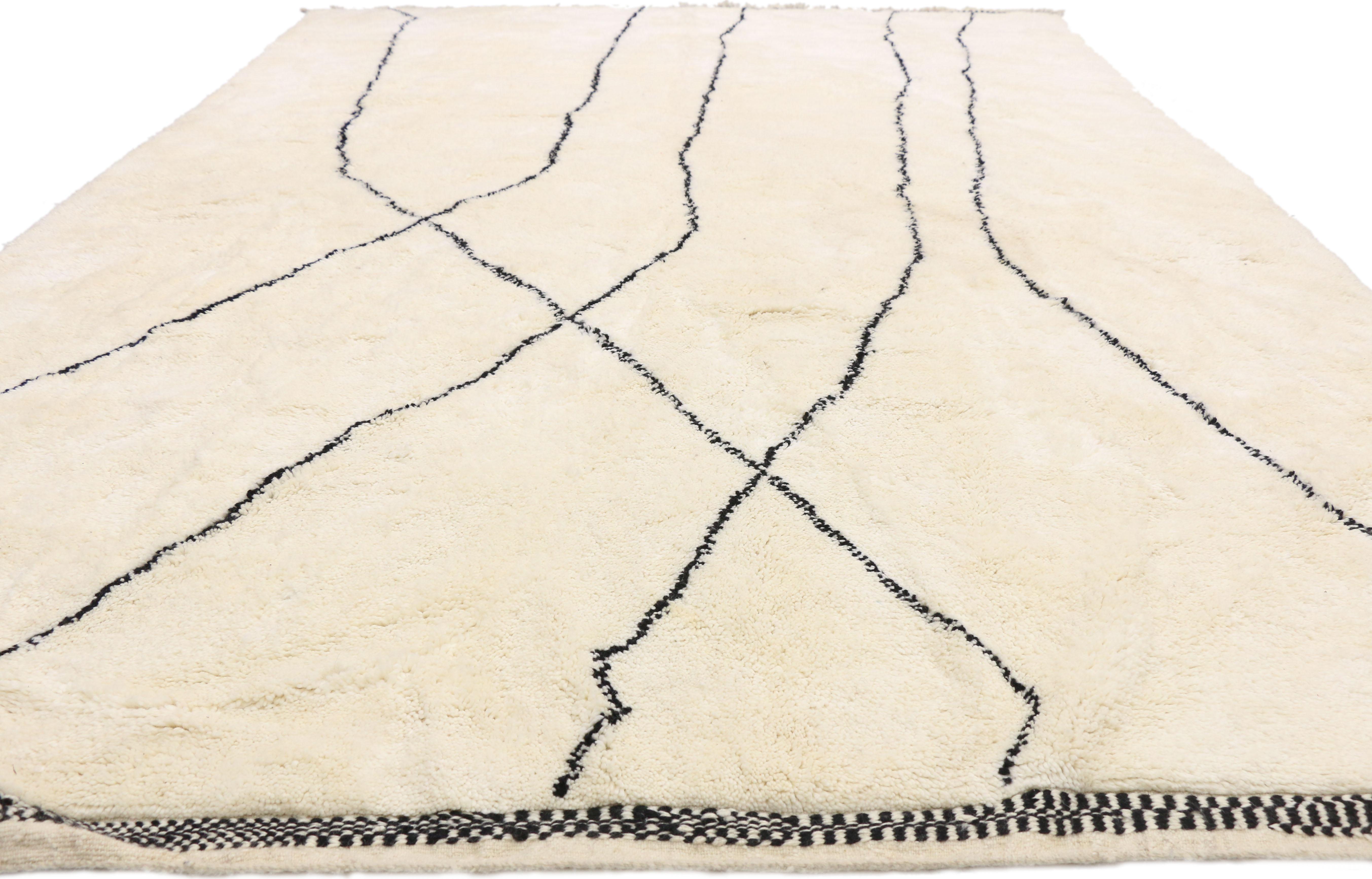 Hand-Knotted New Contemporary Berber Moroccan Rug with Minimalist Bauhaus Style