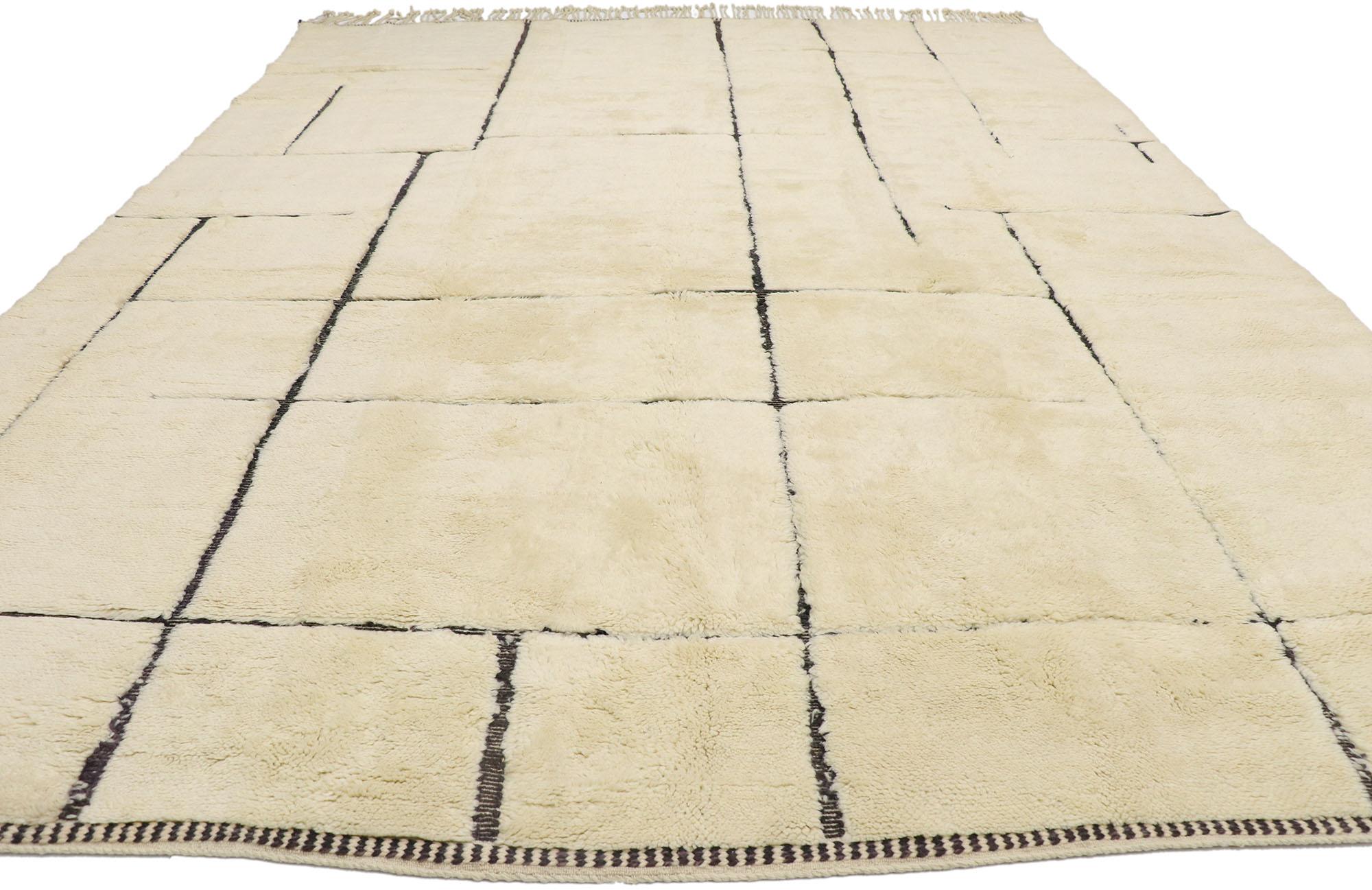 Hand-Knotted New Contemporary Berber Moroccan Rug with Minimalist Bauhaus Style For Sale