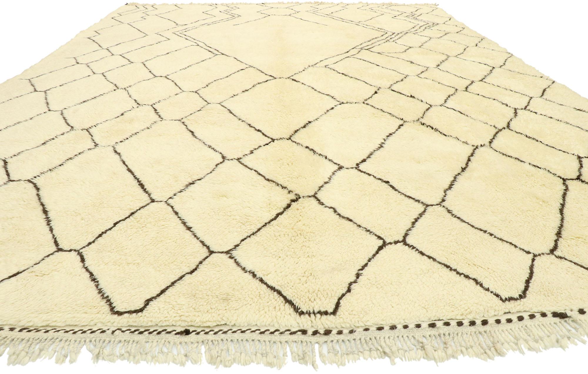 Hand-Knotted New Contemporary Berber Moroccan Rug with Minimalist Mid-Century Modern Style For Sale