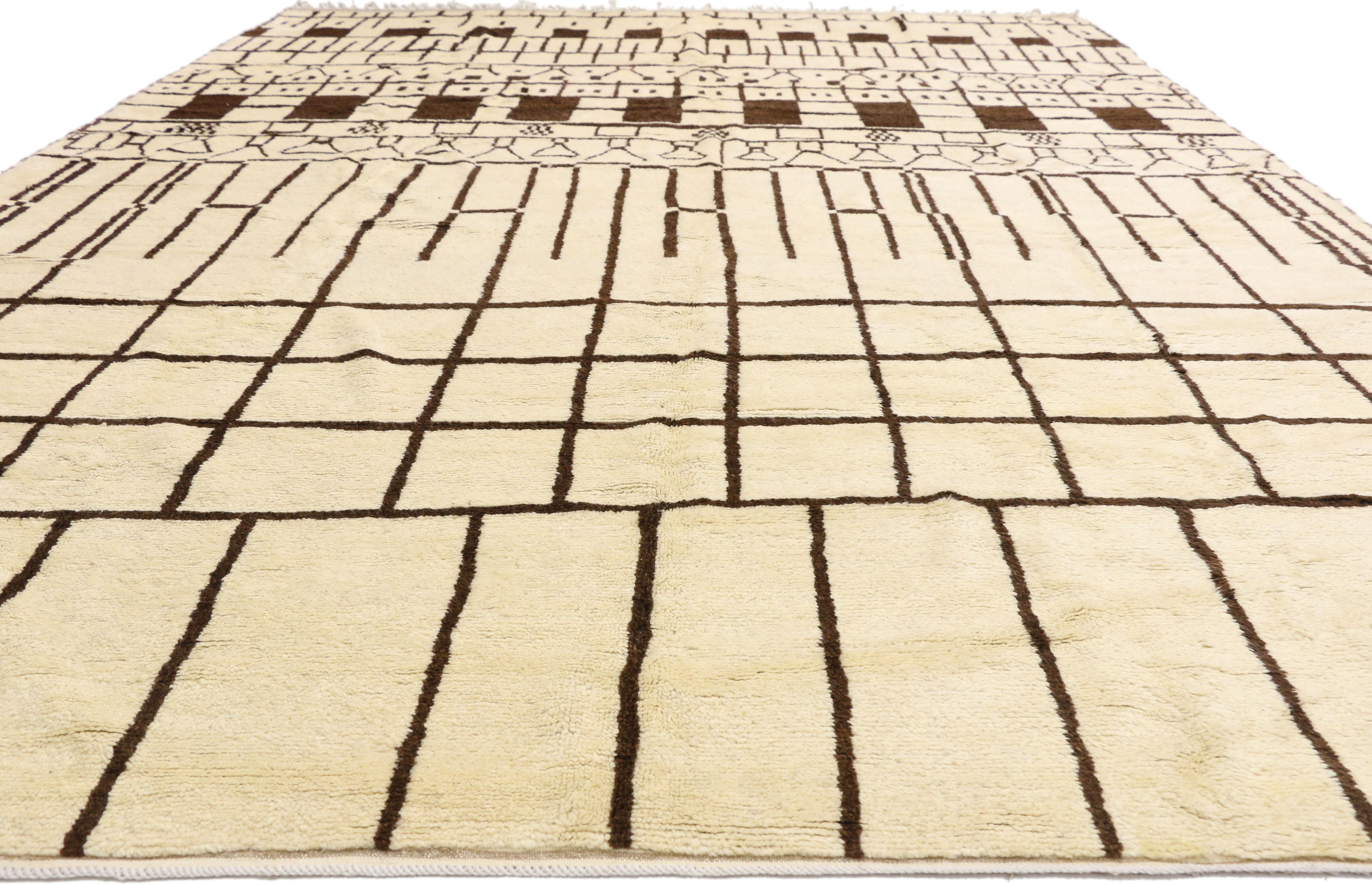 Bauhaus Large Authentic Berber Moroccan Rug with Neutral Earth-Tone Colors For Sale