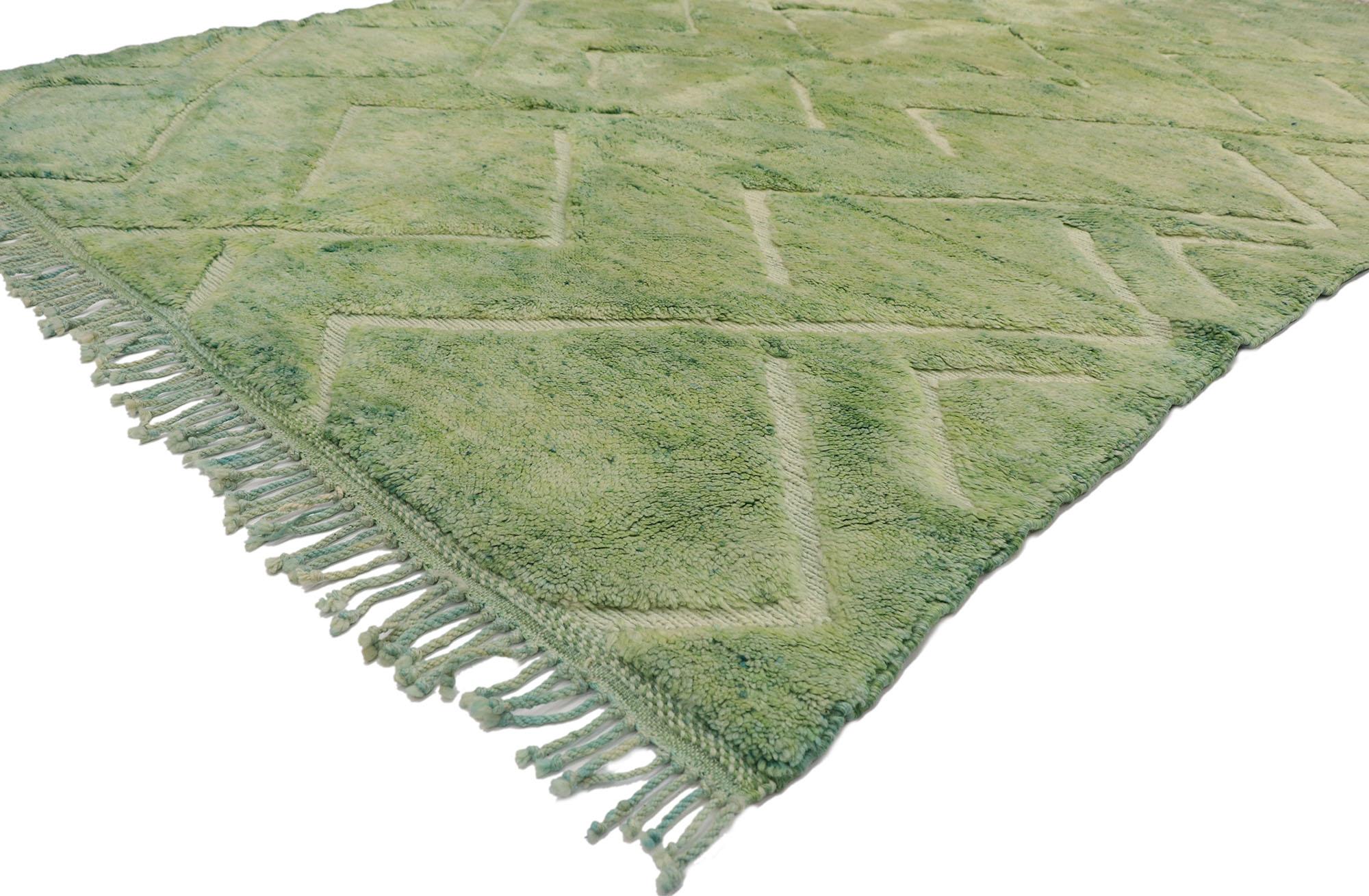 21183 Soft Green Berber Moroccan Rug,06'10 x 10'00. 
Emulating Biophilic Design with incredible detail and texture, this hand knotted wool Berber Moroccan rug is a captivating vision of woven beauty. The hand-carved diamond design and soft green