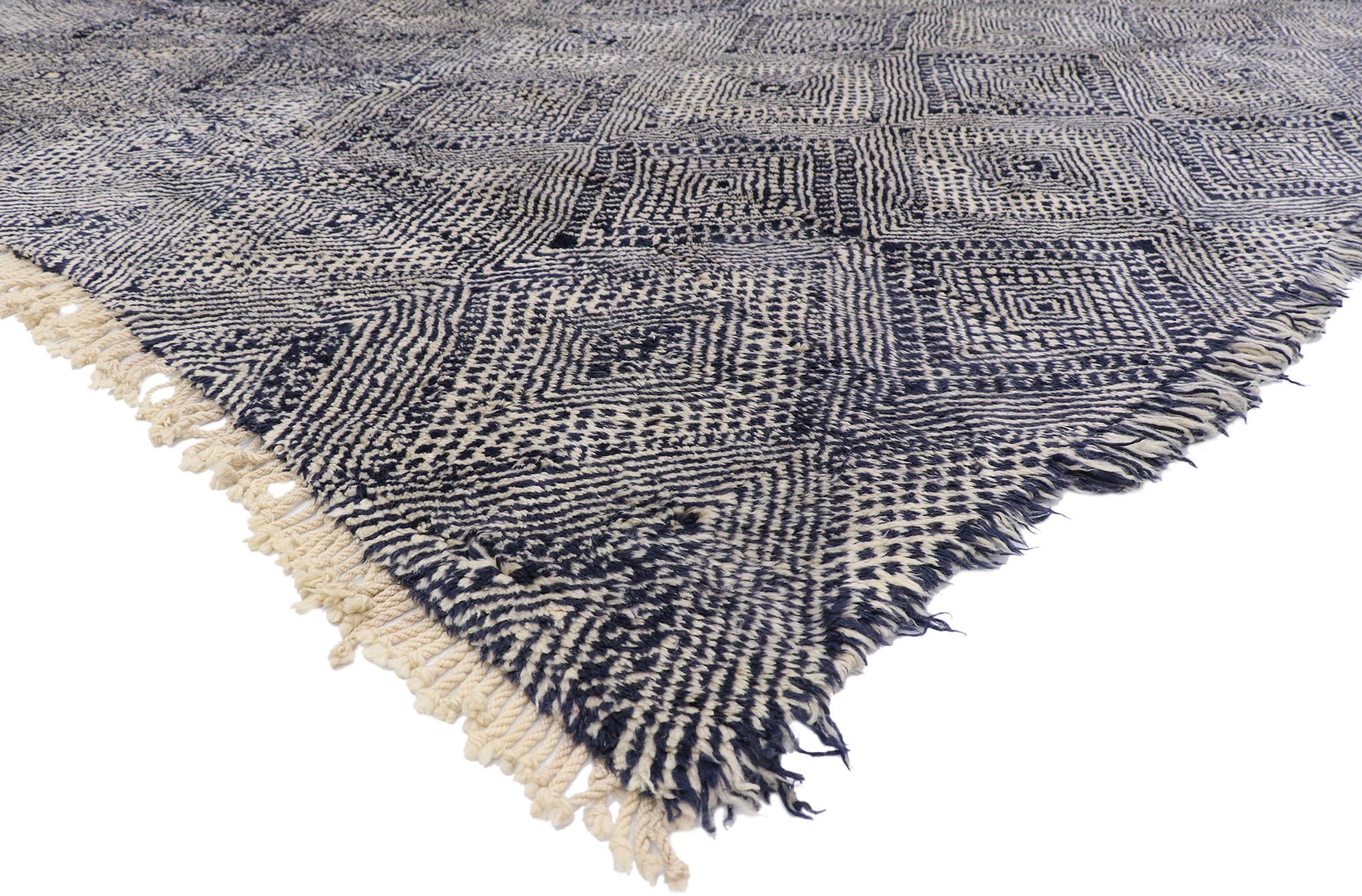21178 New Contemporary Berber Moroccan rug with Modern Style 10'00 x 14'07. Showcasing a bold expressive design, incredible detail and texture, this hand knotted wool contemporary Berber Moroccan rug is a captivating vision of woven beauty. The