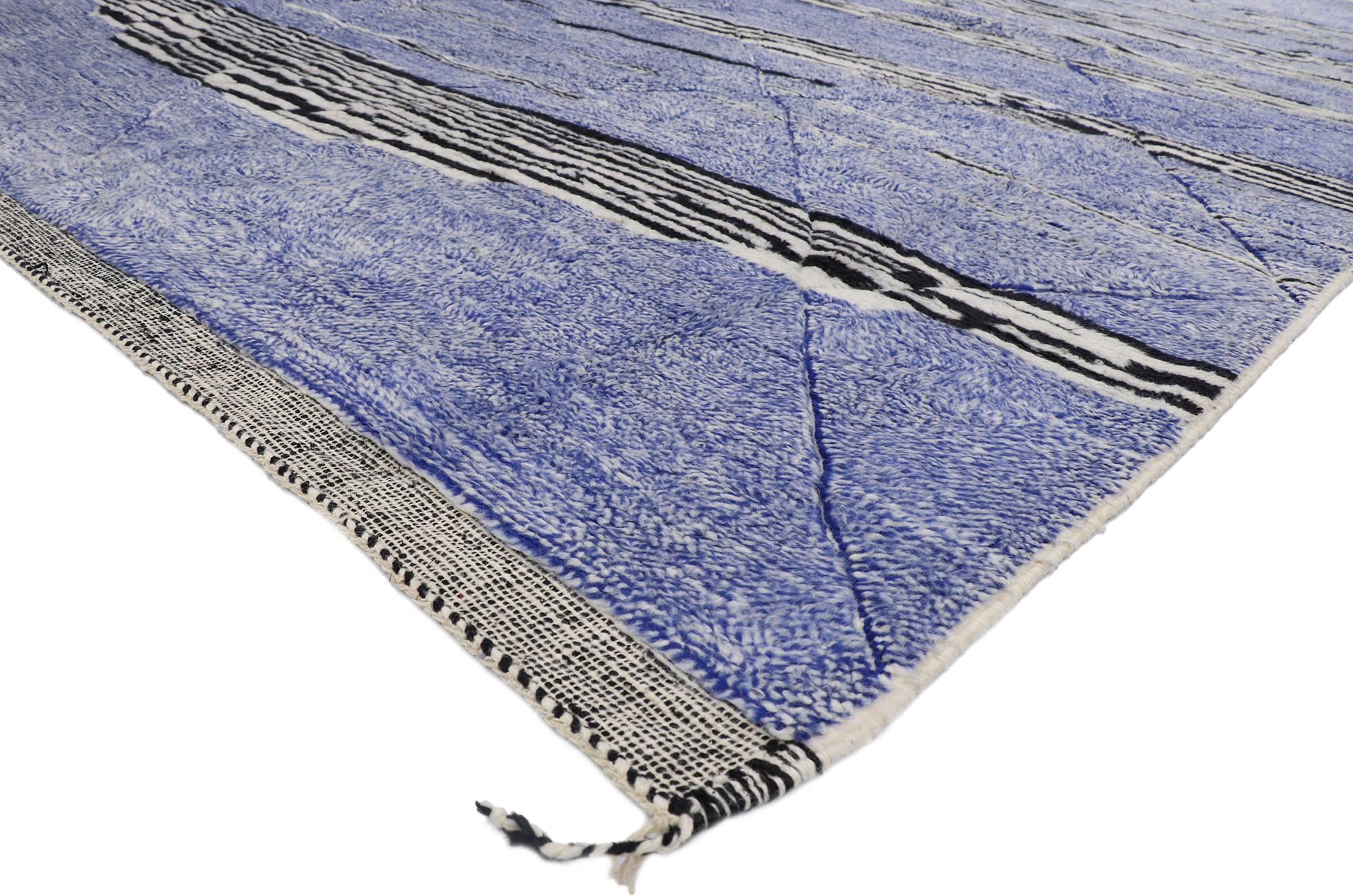 21184 Blue Abstract Berber Moroccan Rug, 09'07 x 13'06. With its visual complexity, incredible detail and texture, this hand knotted wool contemporary Berber Moroccan rug is a captivating vision of woven beauty. It features carved chevron lines