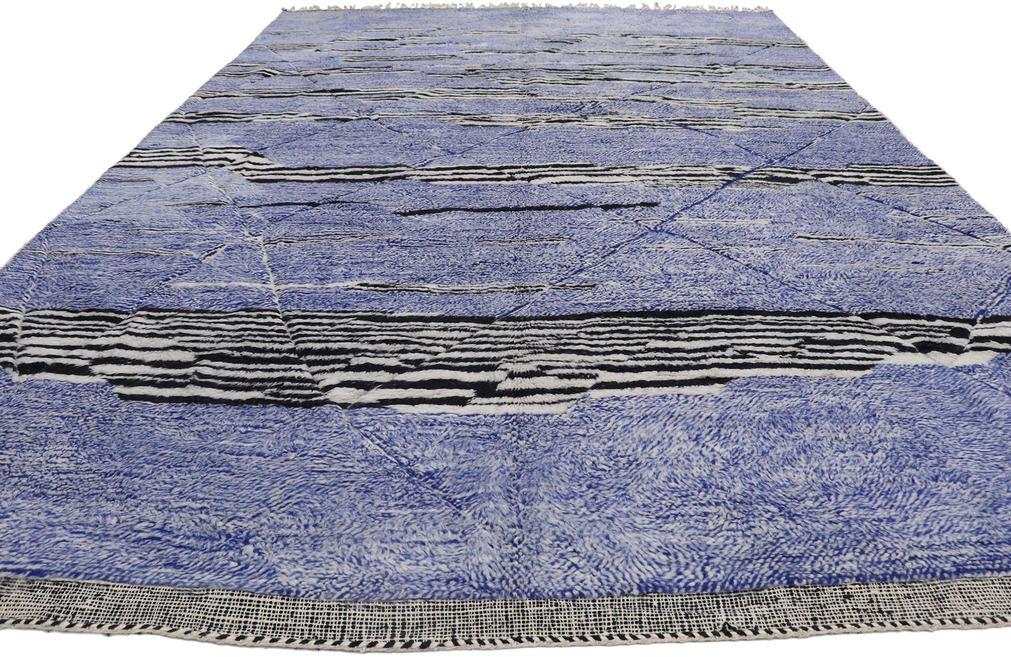 Hand-Knotted Large Blue Abstract Berber Moroccan Rug with Modern Style For Sale