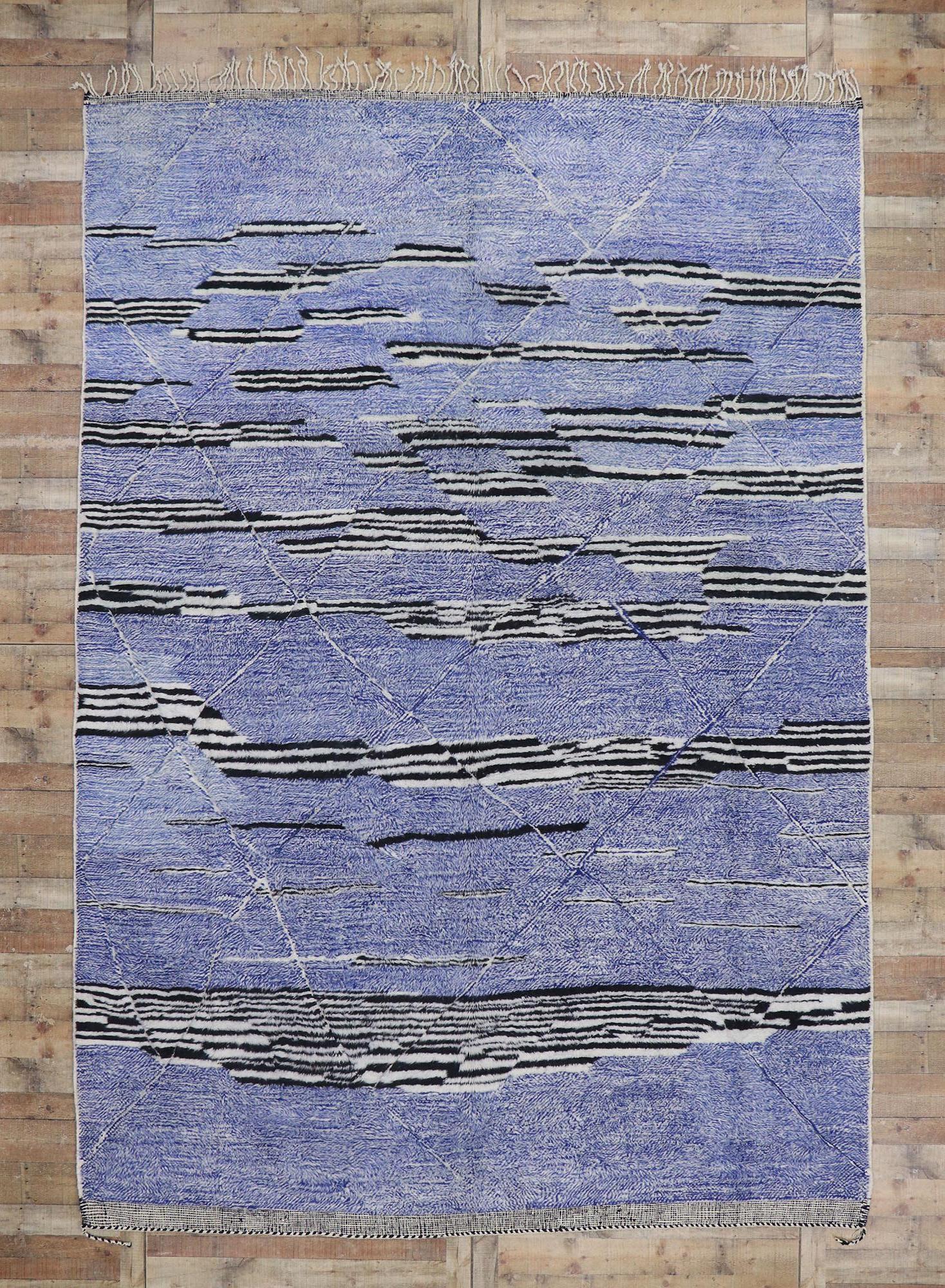 Contemporary Large Blue Abstract Berber Moroccan Rug with Modern Style For Sale