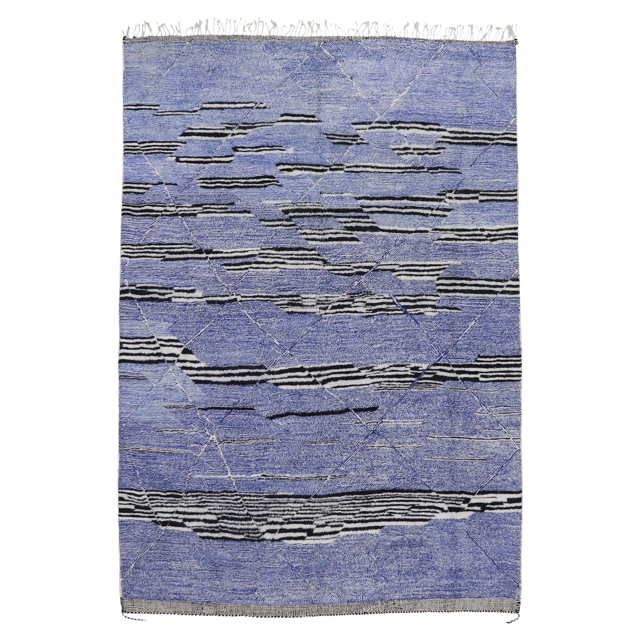 Large Blue Abstract Berber Moroccan Rug with Modern Style For Sale