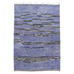 Large Blue Abstract Berber Moroccan Rug with Modern Style