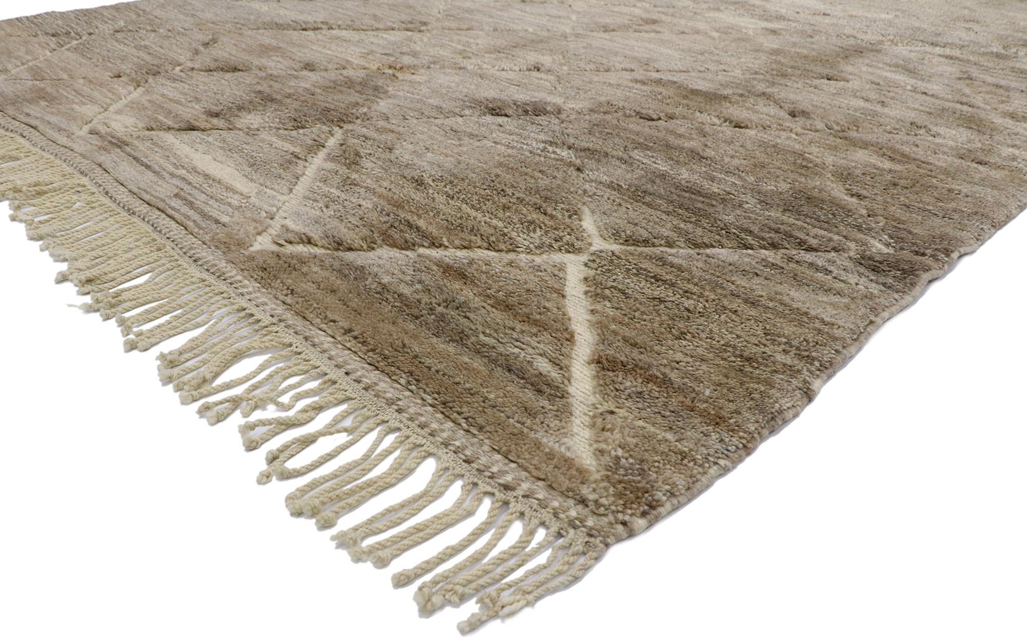 21182 New Contemporary Berber Moroccan rug with Organic Modern Style 08'06 x 11'05. With its simplicity, plush pile and Hygge vibes, this hand knotted wool contemporary Berber Moroccan rug provides a feeling of cozy contentment without the clutter.