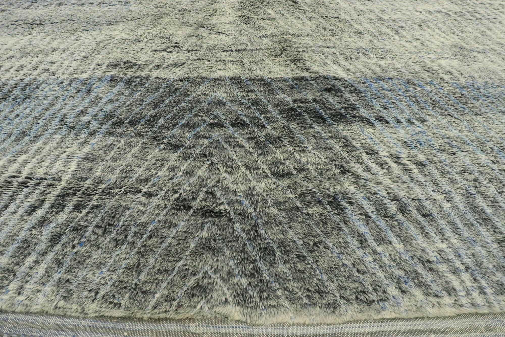 Hand-Knotted New Contemporary Berber Moroccan Rug with Abstract Linear Design and Plush Pile