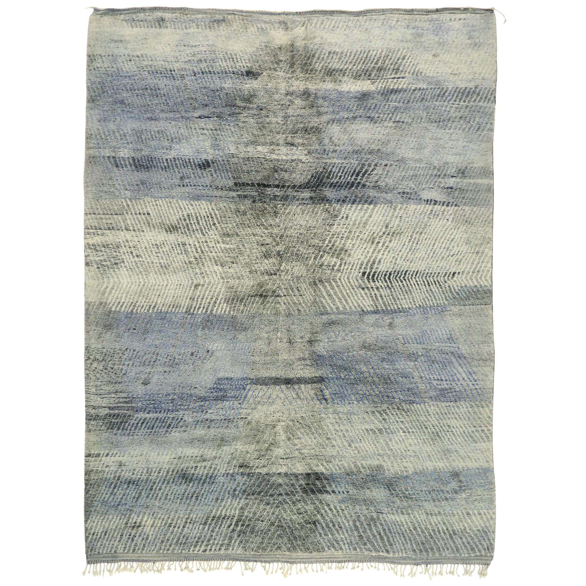 New Contemporary Berber Moroccan Rug with Abstract Linear Design and Plush Pile