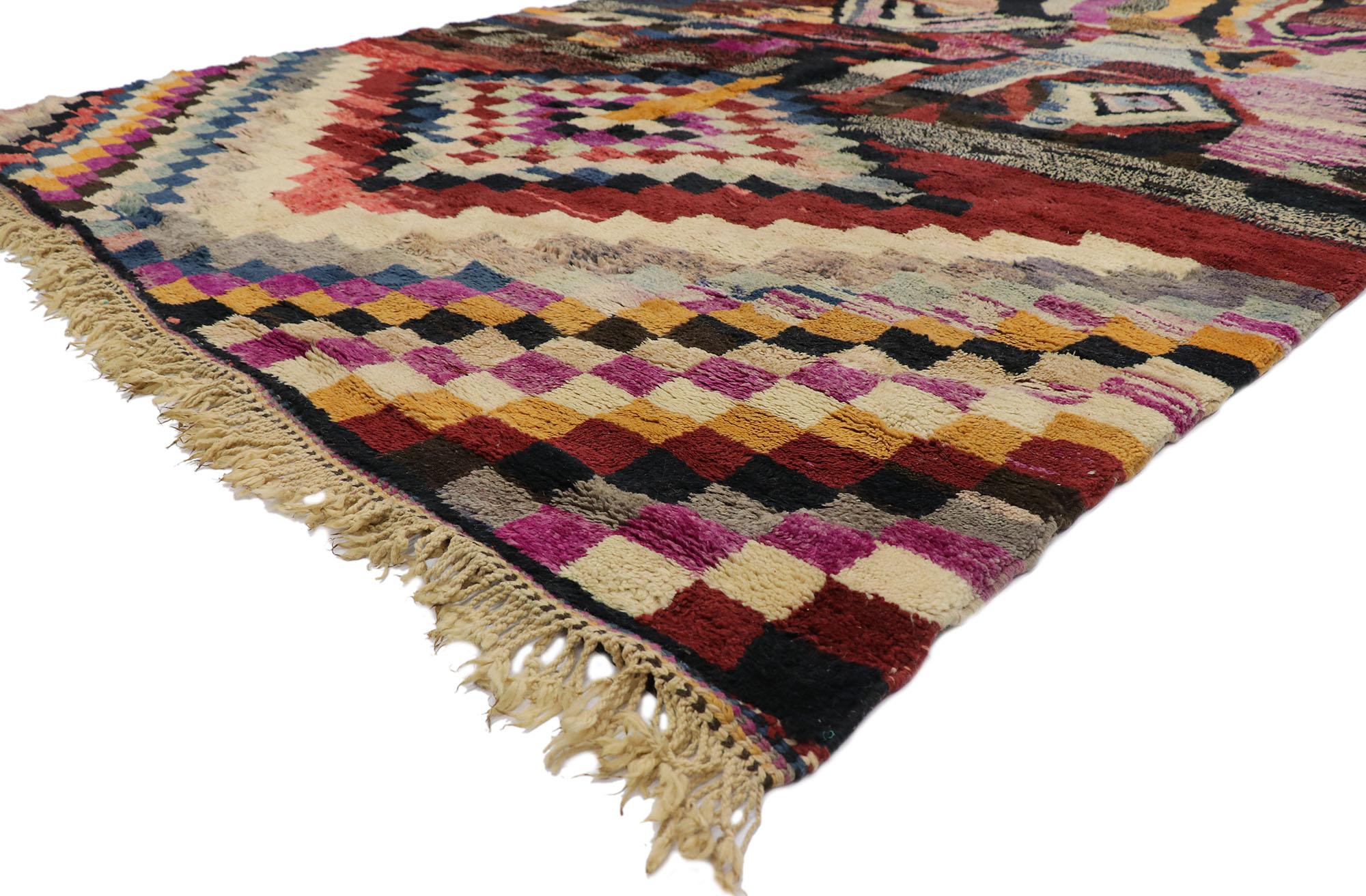 21647 New contemporary berber Moroccan rug with Tribal style Measures: 08'09 x 11'01. Showcasing a bold expressive design and well-balanced asymmetry with incredible detail and texture, this hand knotted wool contemporary Berber Moroccan rug is a