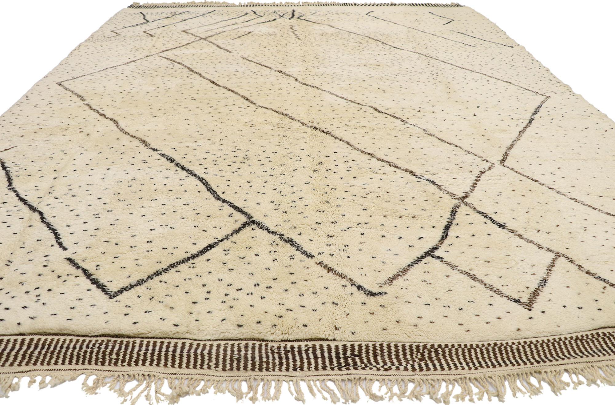 Hand-Knotted Berber Moroccan Rug, Nomadic Charm Meets Mid-Century Modern Style For Sale