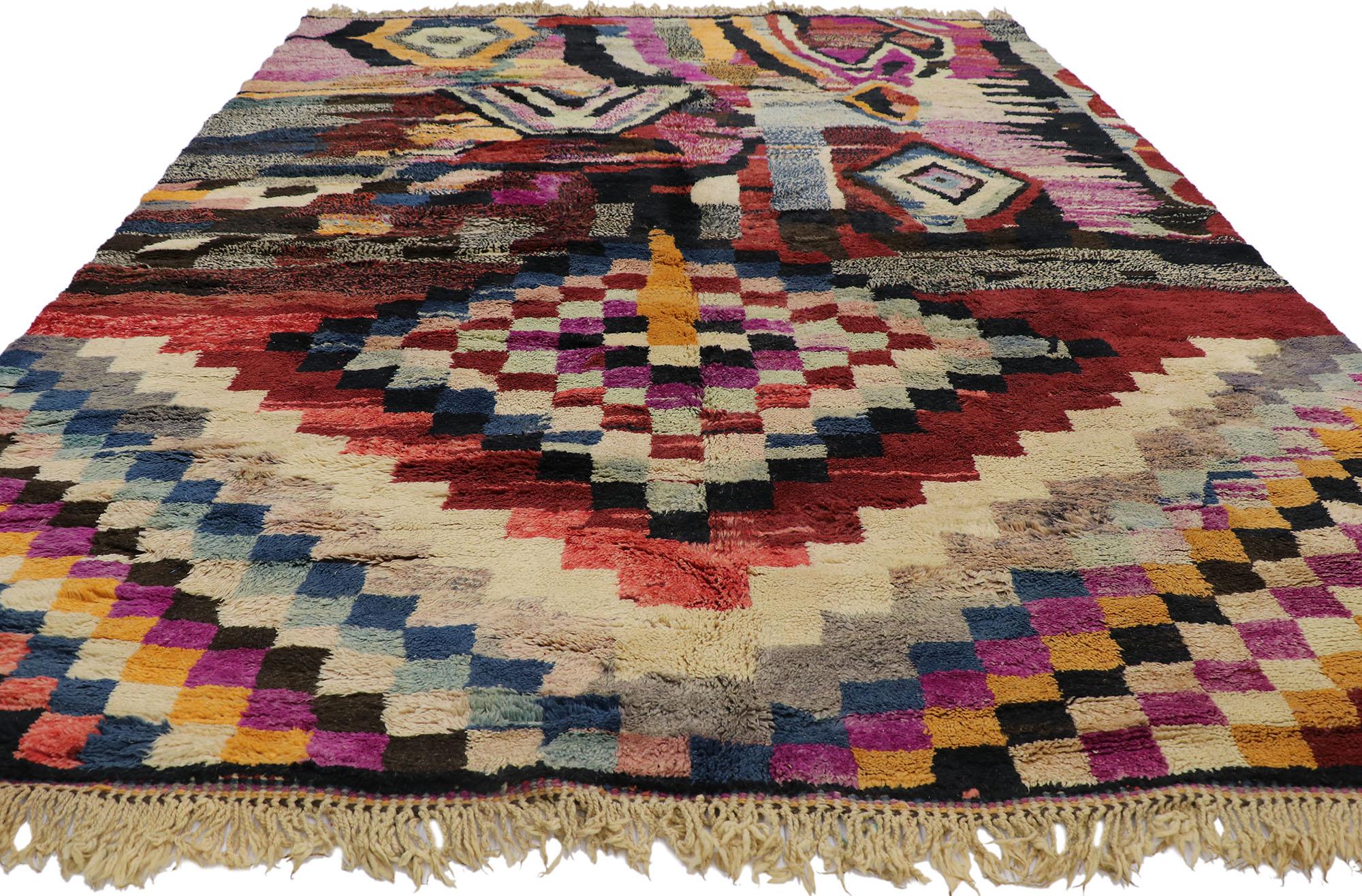 Wool New Berber Moroccan Rug with Color Block Design For Sale