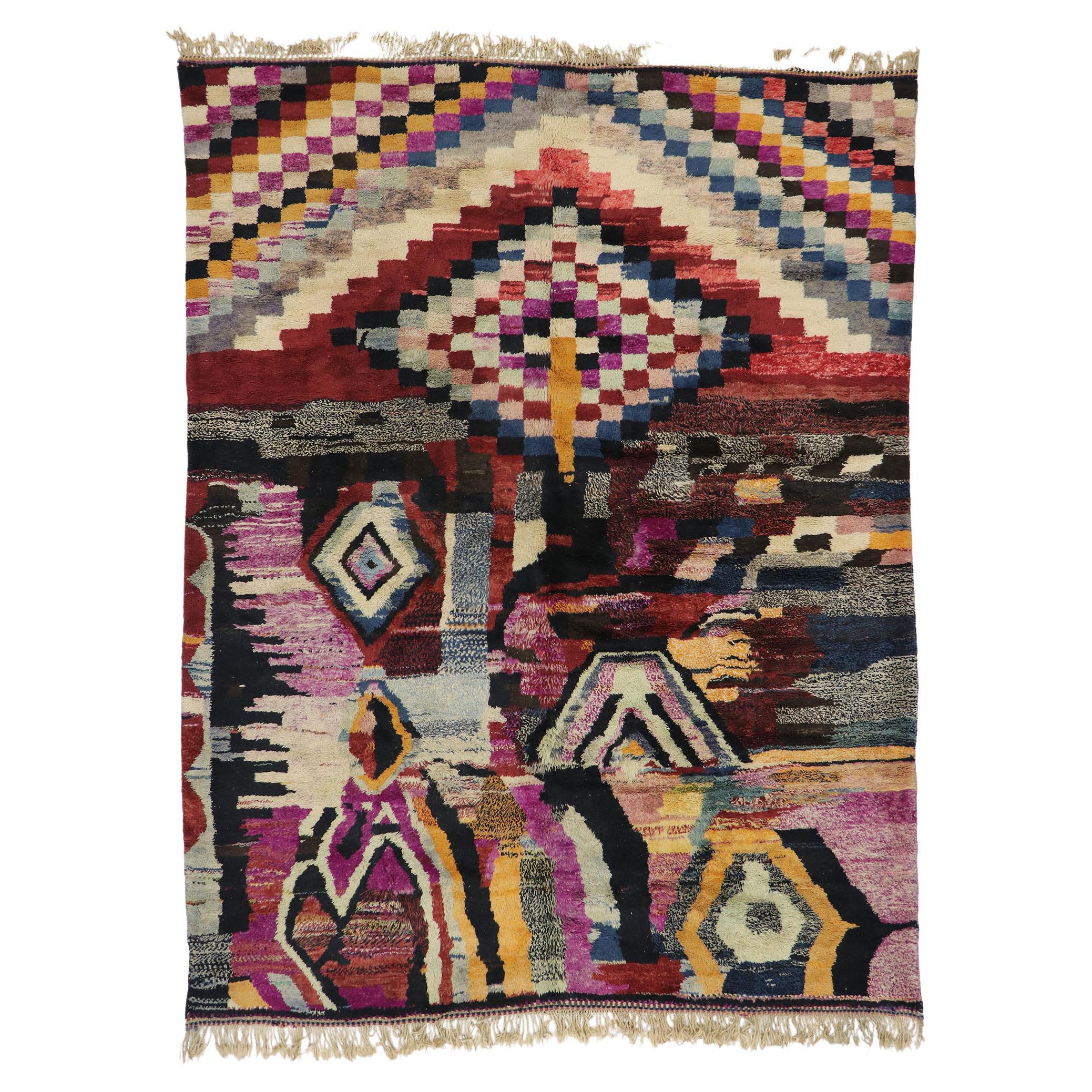 Nouveau tapis berbère marocain avec motif de blocs de couleur