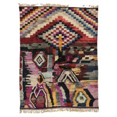 New Berber Moroccan Rug with Color Block Design