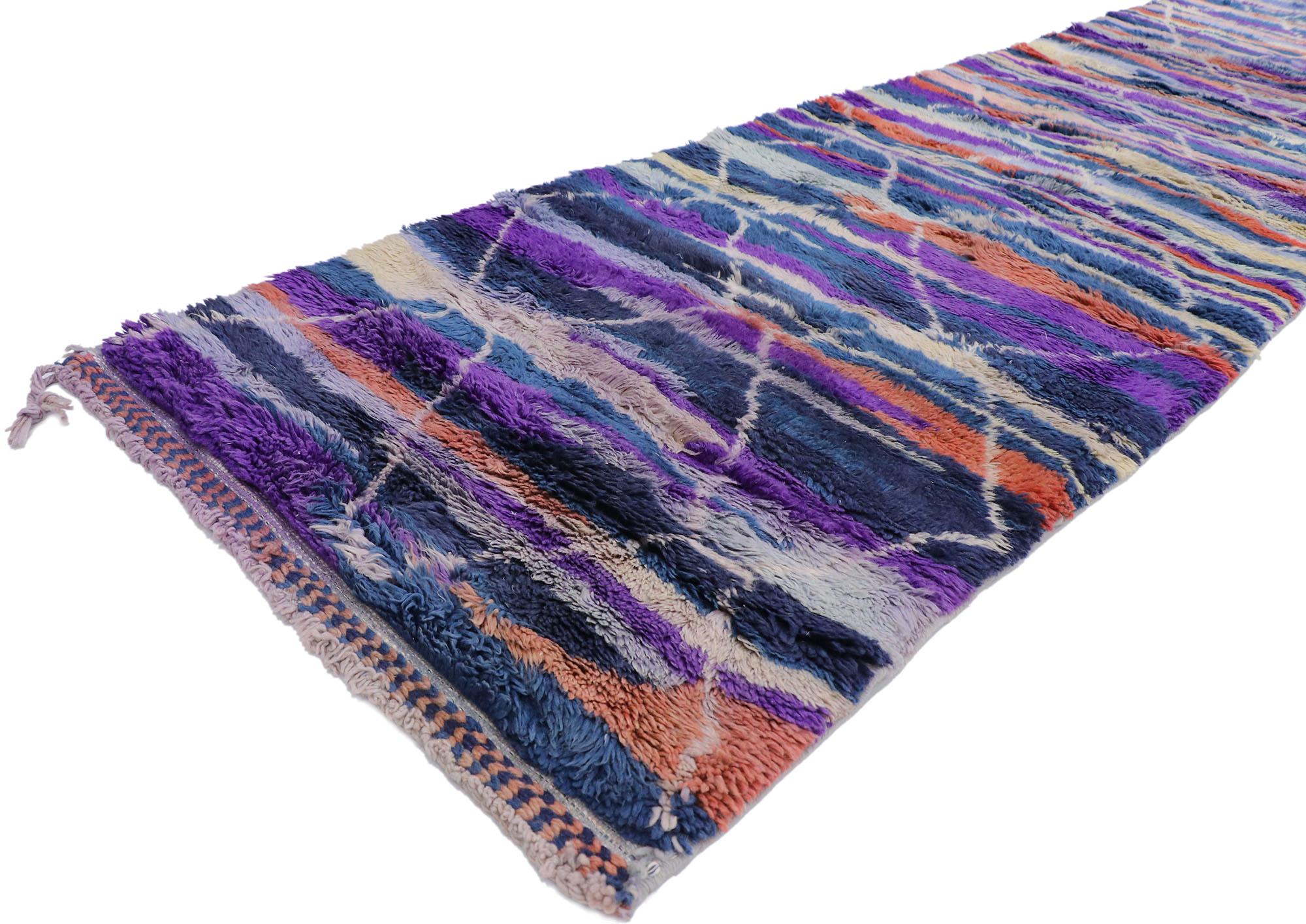 21094 new contemporary Berber Moroccan Runner inspired by Sol LeWitt 02'05 x 13'05. Showcasing a bold expressive design, incredible detail and texture, this hand knotted wool contemporary Berber Moroccan runner is a captivating vision of woven
