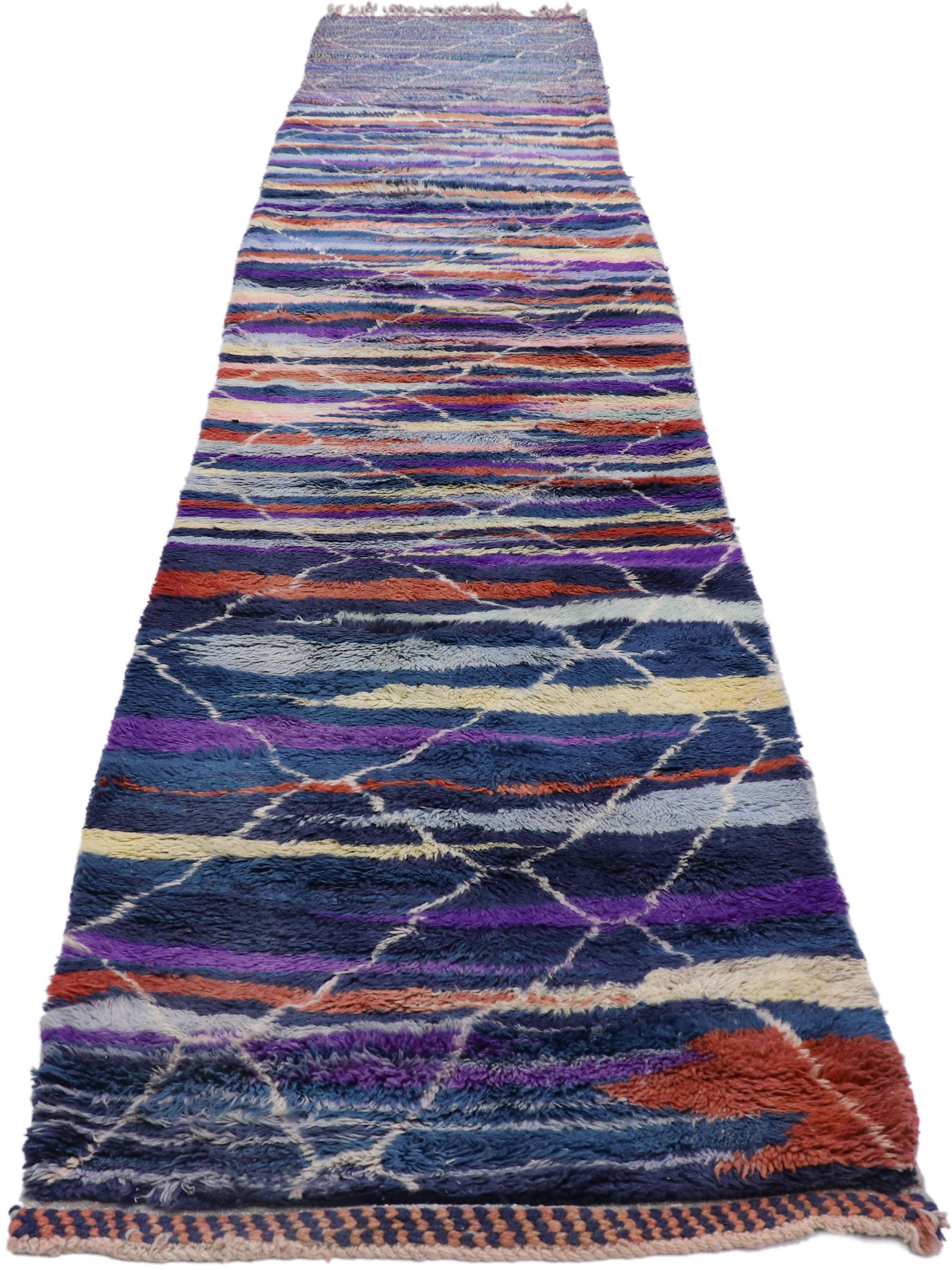 Expressionist New Contemporary Berber Moroccan Runner Inspired by Sol LeWitt For Sale