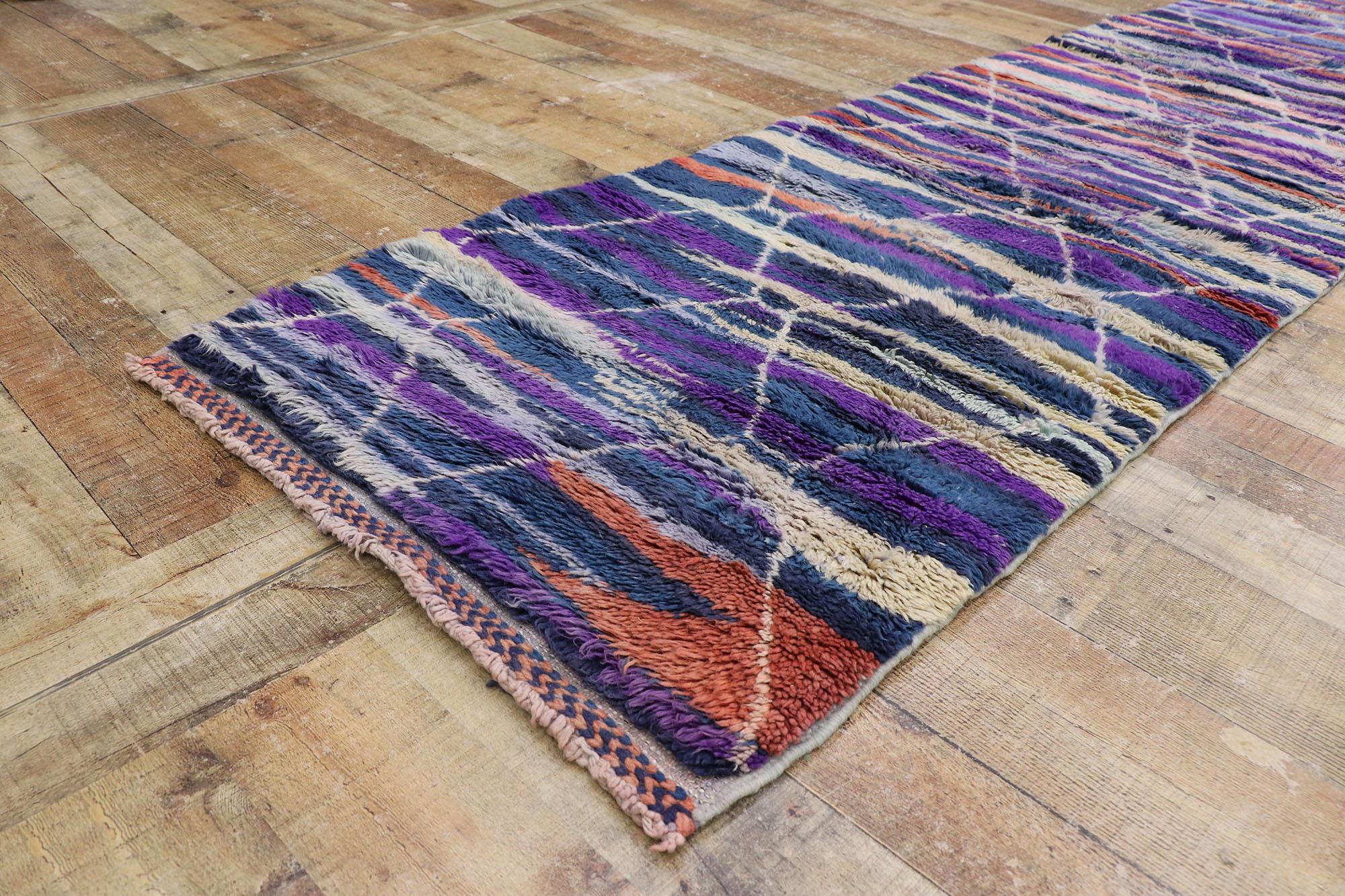 Wool New Contemporary Berber Moroccan Runner Inspired by Sol LeWitt For Sale
