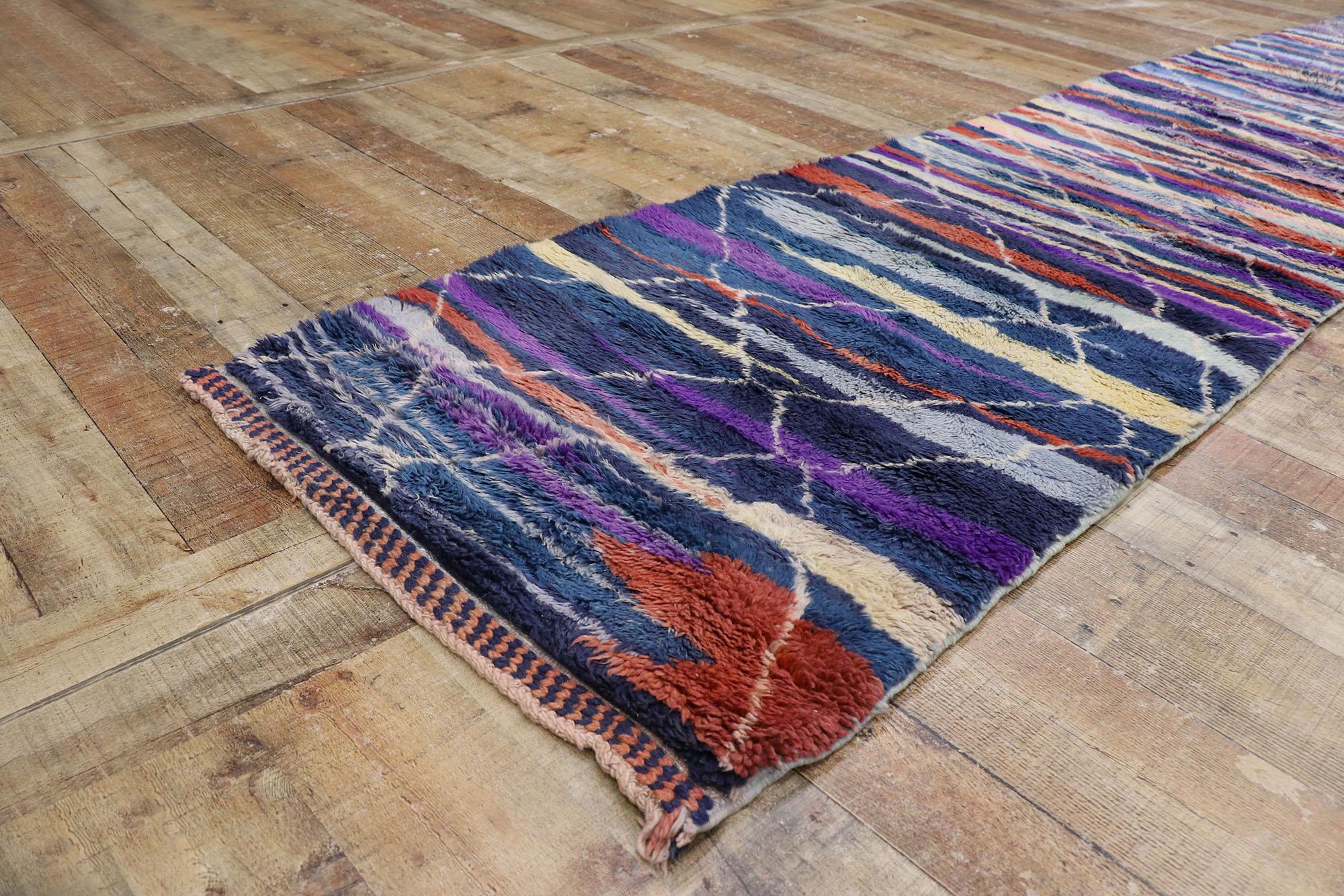 Wool New Contemporary Berber Moroccan Runner Inspired by Sol LeWitt For Sale