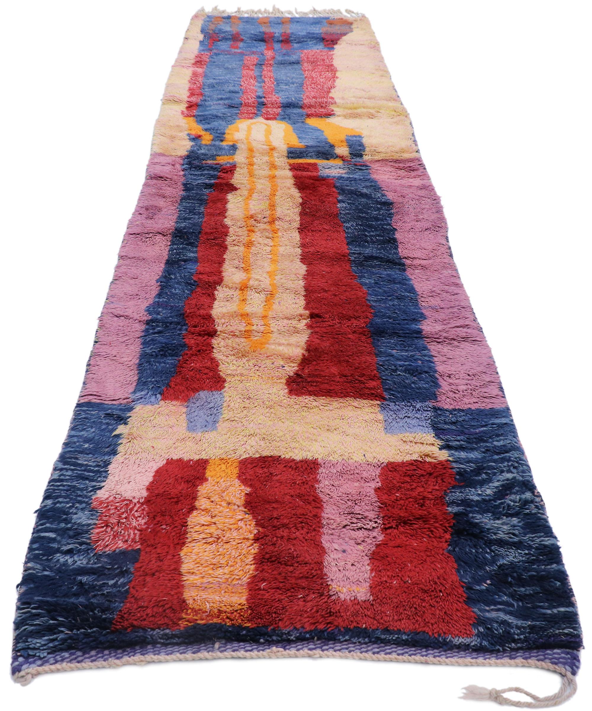 Hand-Knotted New Contemporary Berber Moroccan Runner with Abstract Expressionist Style