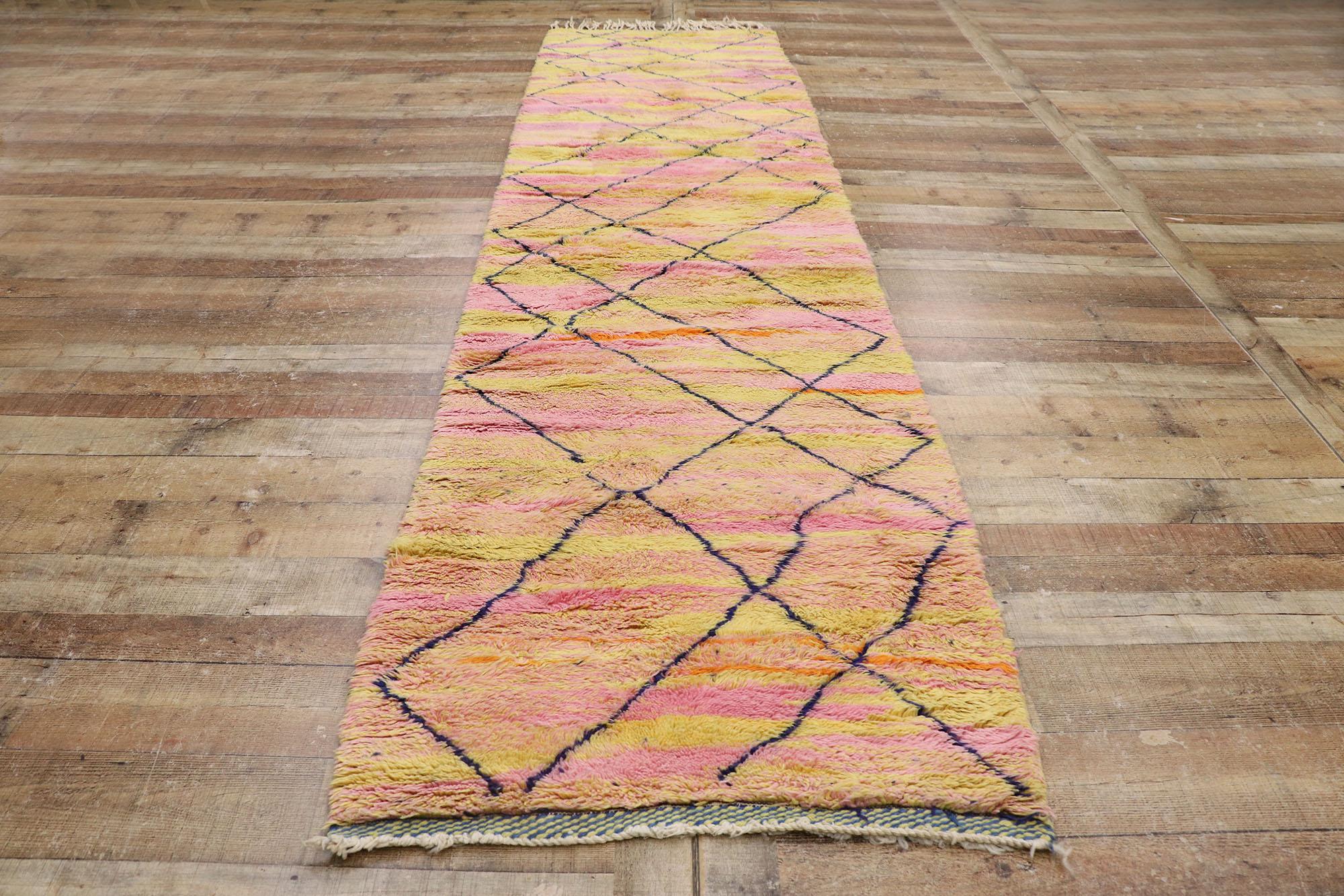 New Colorful Abstract Moroccan Runner with Bohemian Style For Sale 1