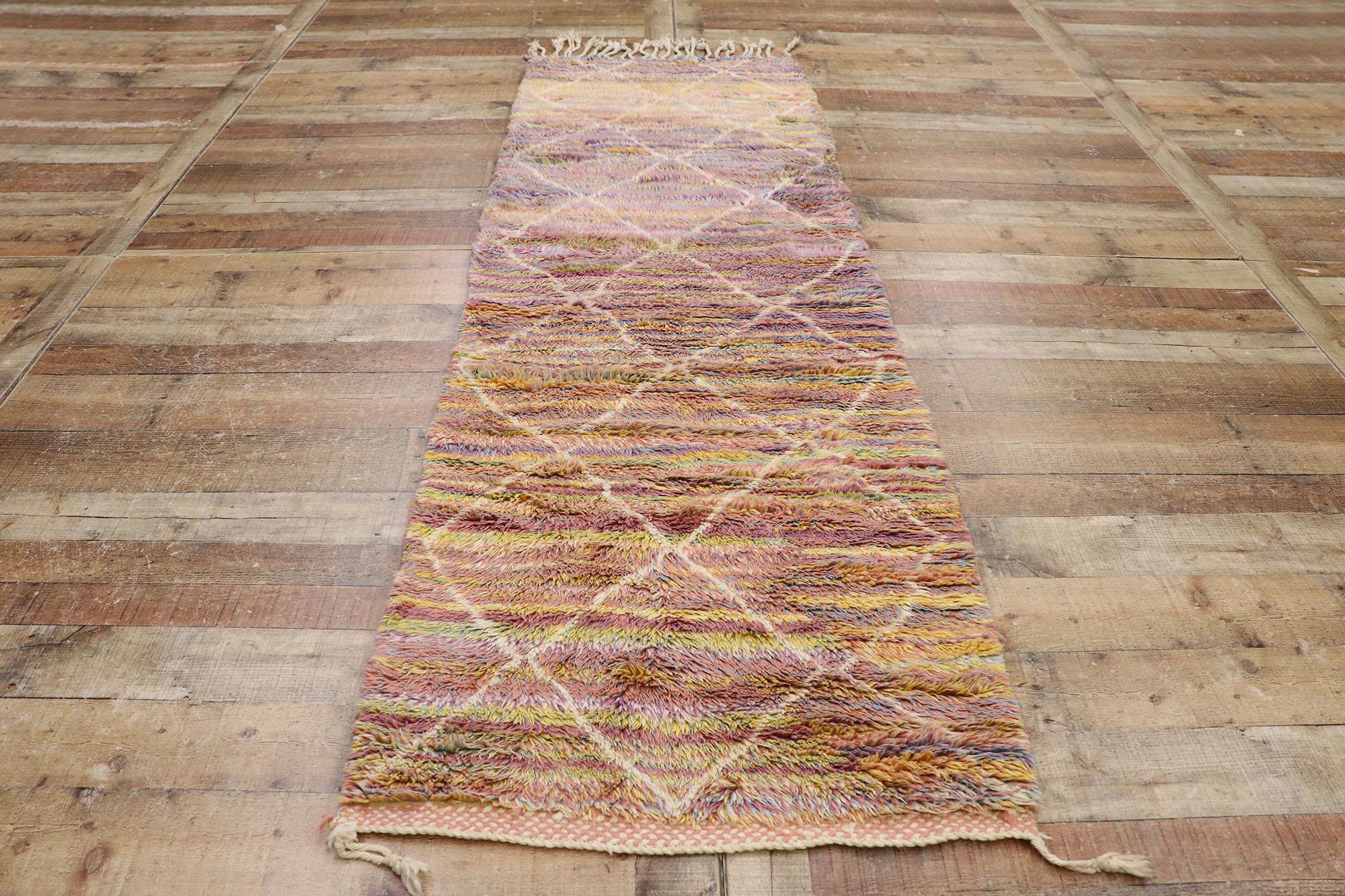 Contemporary New Berber Moroccan Runner with Bohemian Style, Earthy Pastel Colors For Sale