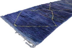 Long Blue Abstract Moroccan Rug Runner by Berber Tribes of Morocco