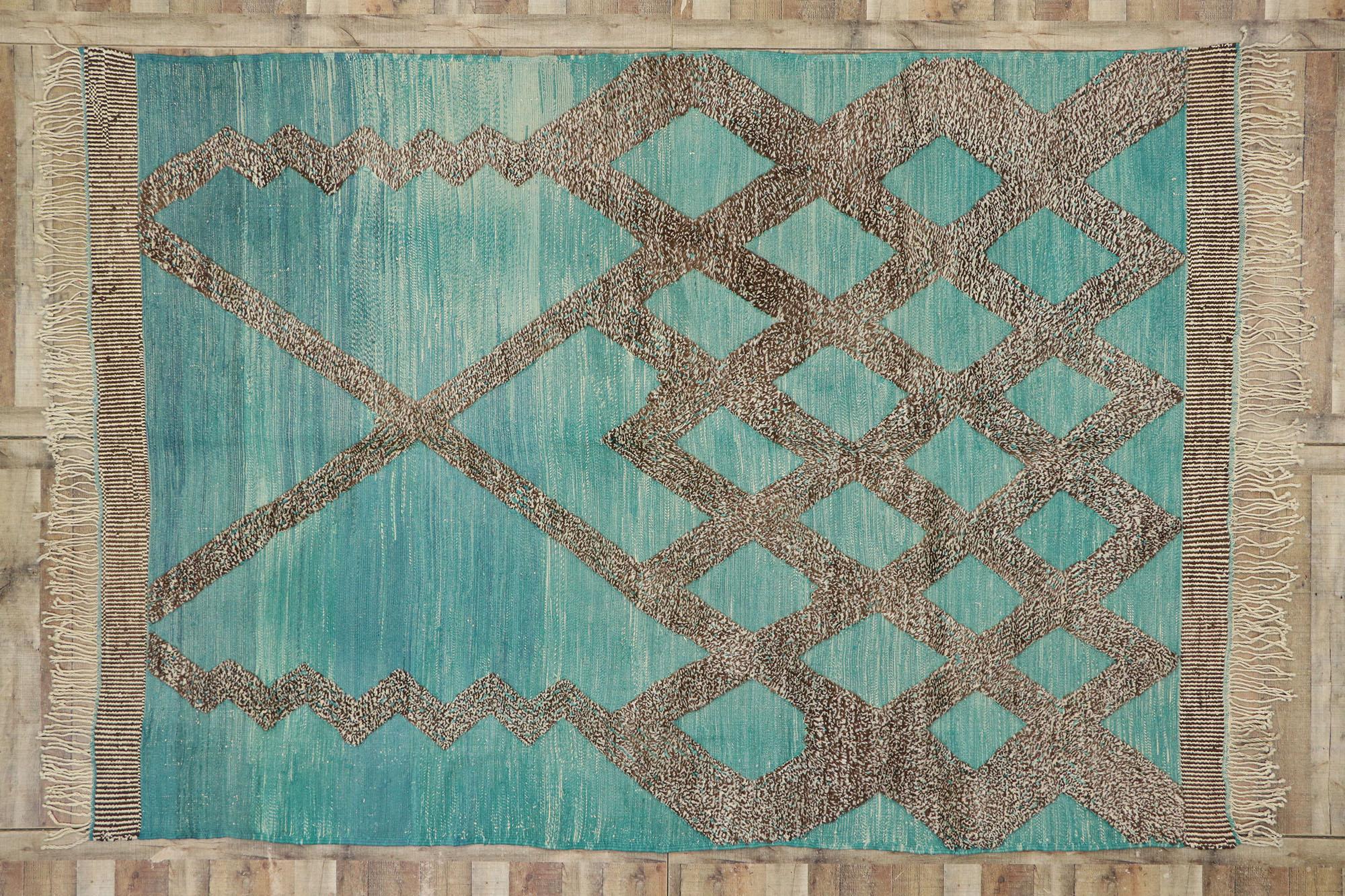 Nueva Alfombra Kilim Marroquí Beni Mrirt Turquesa con Diseño en Relieve, 08'02 x 11'06 en venta 1